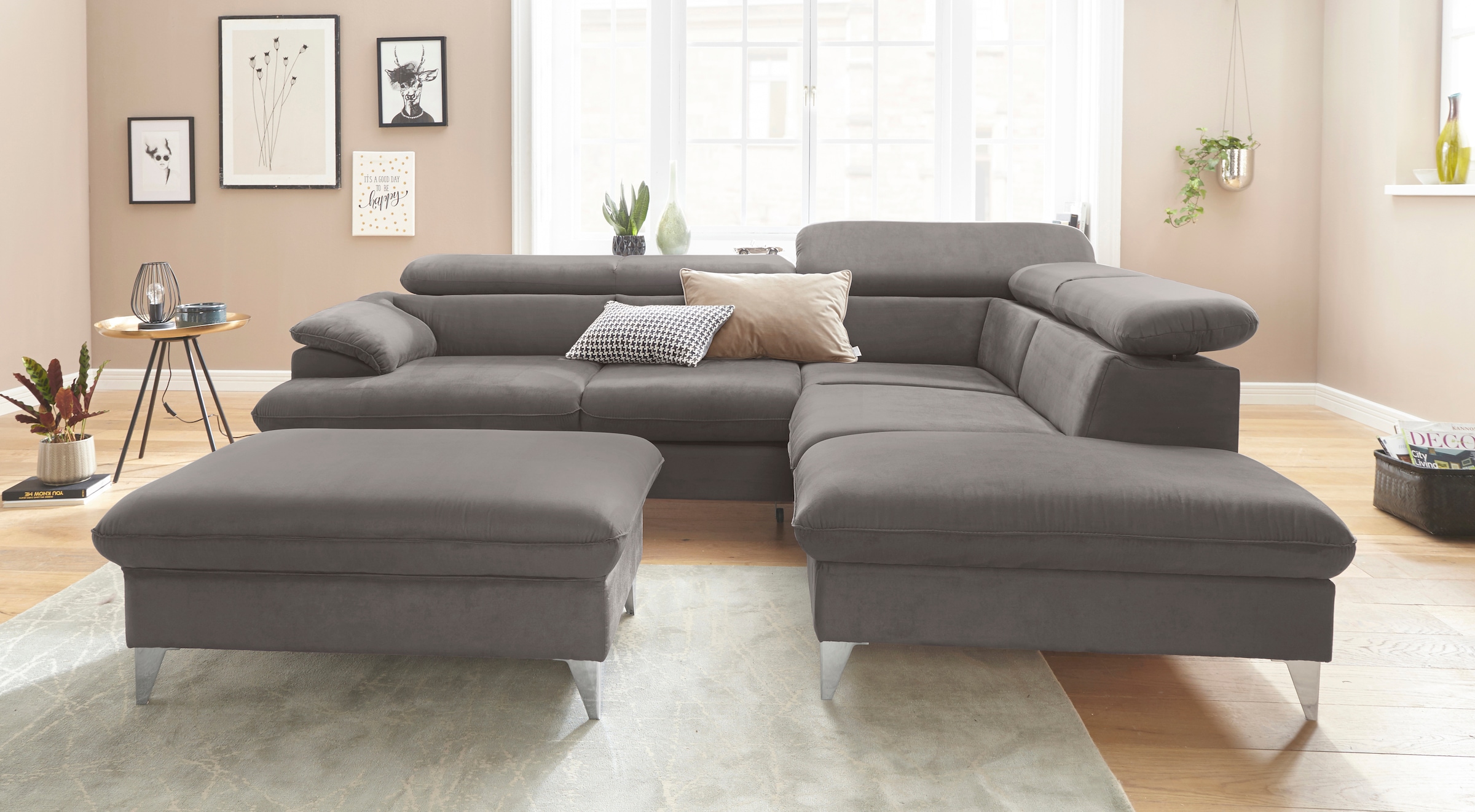 COTTA Polstergarnitur »Caluso L-Form« 2 Stk. tlg. Set bestehend aus: Ecksofa mit Kopfteilverstellung & Hocker
