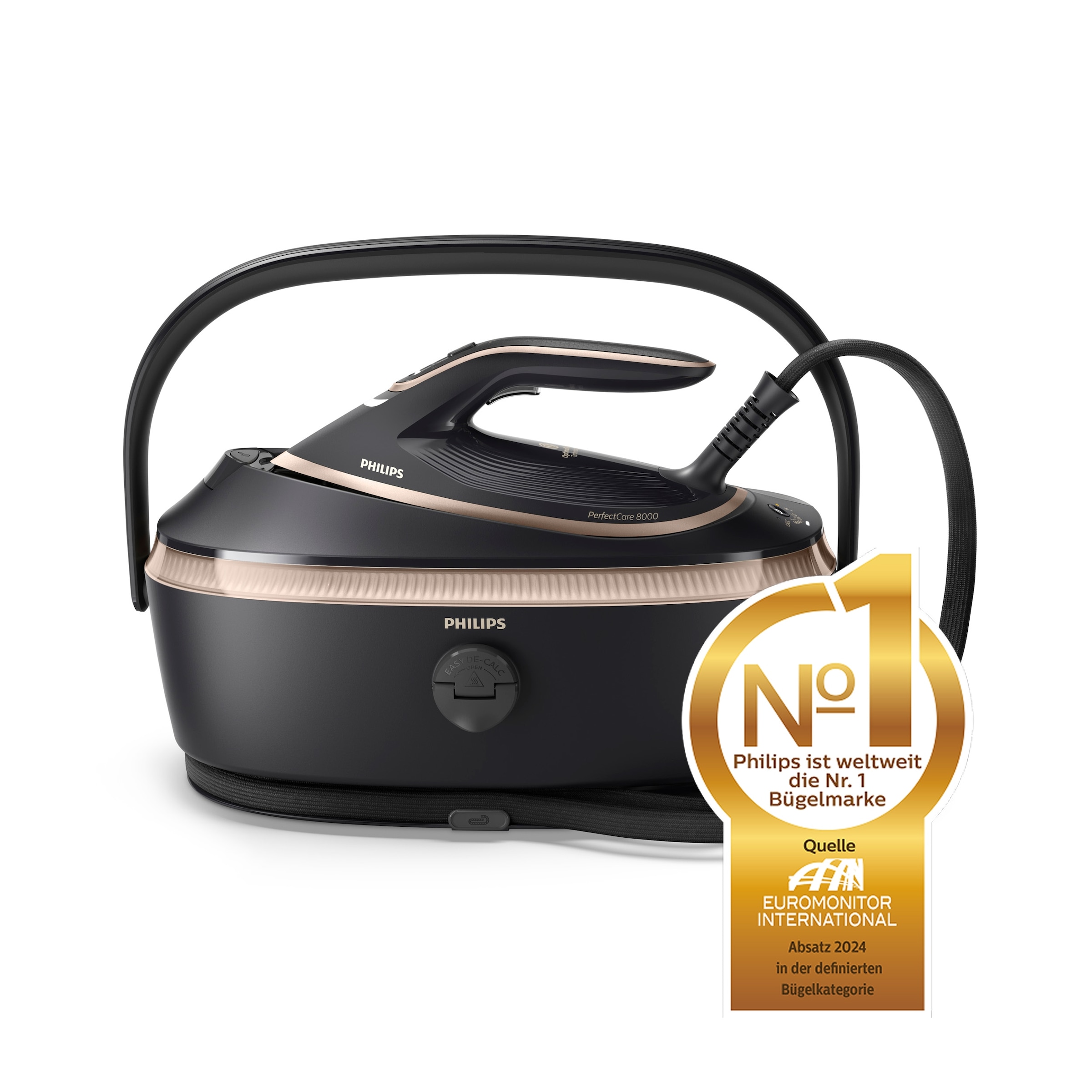 Philips Dampfbügelstation »PerfectCare 8000 Series PSG8300/80, Schwarz/Gold« 1,4 ml Wassertank 3.120 Watt, OptimalTemp & TurboPower-Dampfmotor, 850 gr Dampfstoß