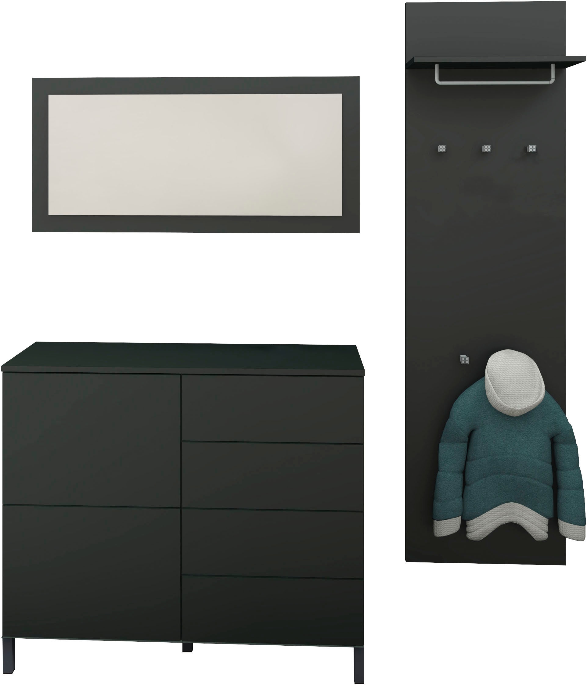 borchardt Möbel Garderoben-Set, (3 St.), Drucköffner (Push-To-Open), höhenverstellbare Einlegeböden