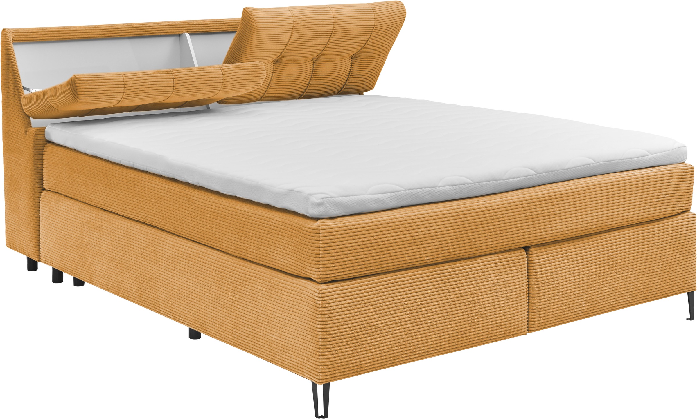 set one by Musterring Boxspringbett »Fairfield«, Kopfteil in Kassenoptik, Metallfuß schwarz, Breite 160 oder 180 cm
