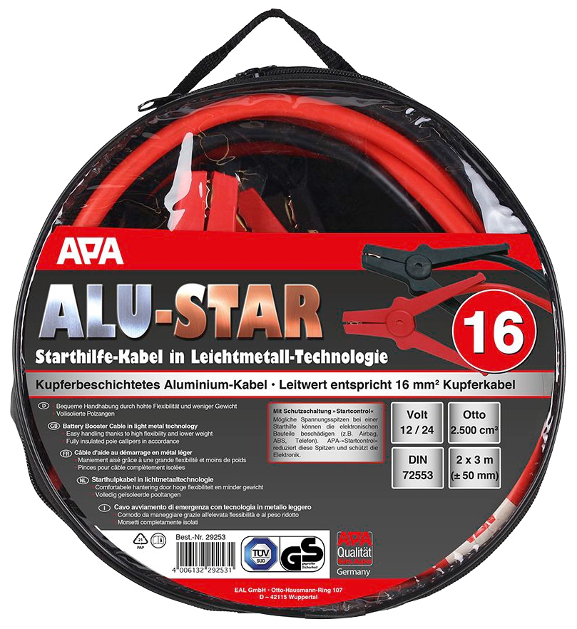 APA Starthilfekabel 3 cm Alu-Star, CCA-Kabel mit Startcontrol, 3 m
