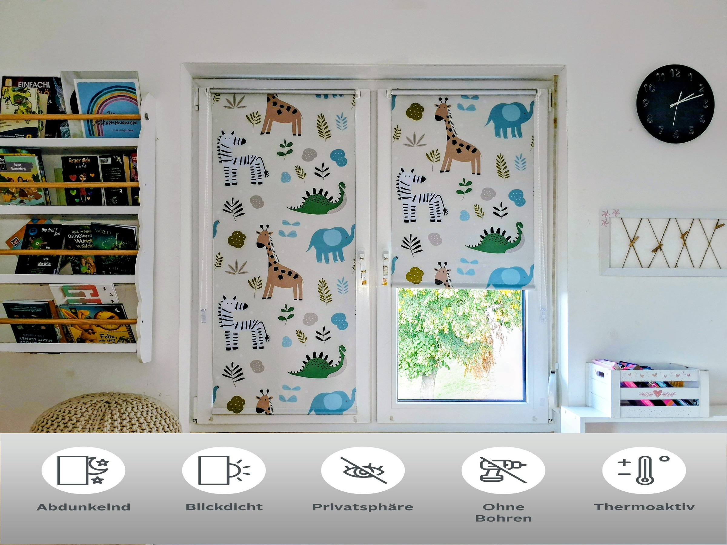 K-HOME Seitenzugrollo »Seitenzugrollo Thermo Klemmfix-Rollo mit Motiv Zoo« verdunkelnd Hitzeschutz | Verdunkelung ohne Bohren freihängend Kinderrollo