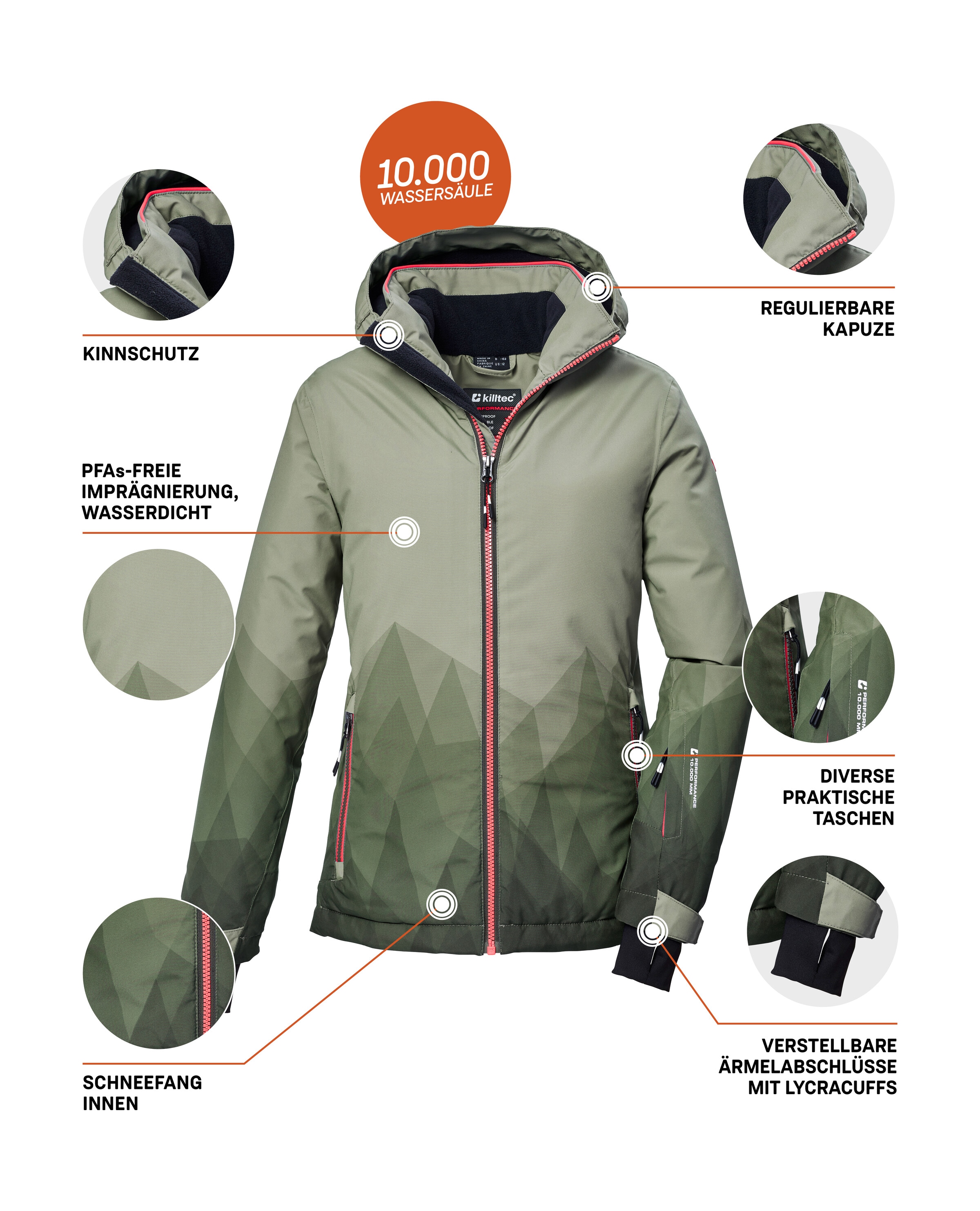 Killtec Skijacke »KSW 328 GRLS SKI JCKT« Wasser- und winddichte Mädchen-Winterjacke mit verstellbarer Kapuze