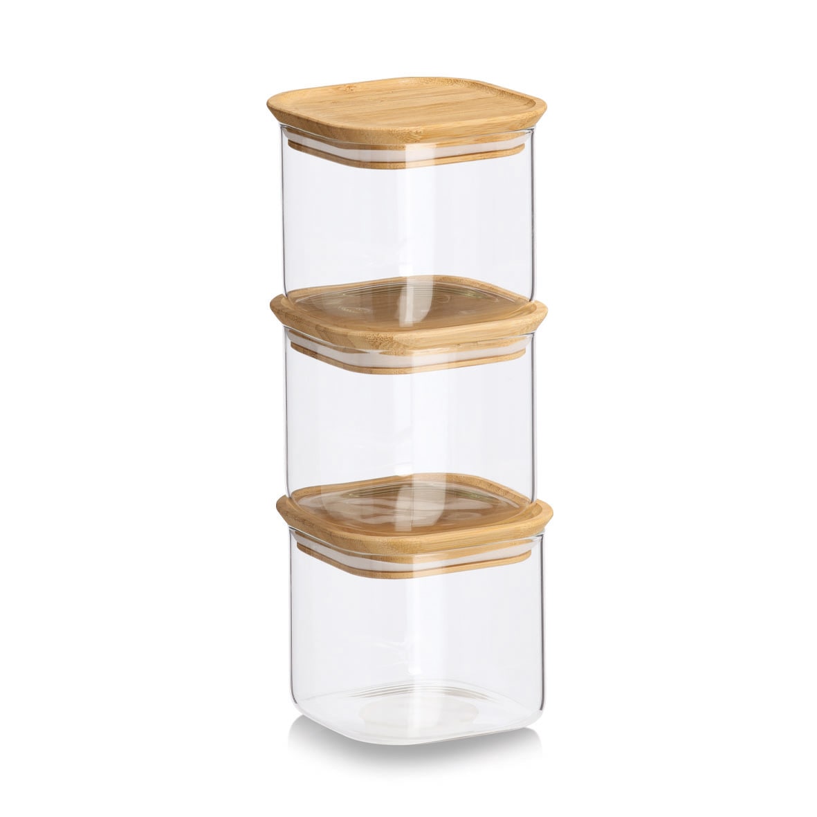Zeller Present Vorratsglas »Vorratsglas-Set mit Bambusdeckel, 6tlg.« 3x 11x11x9,5 (600 ml), 2x 11x11x14 (950 ml), 1x 11x11x28 (2.150 ml) cm