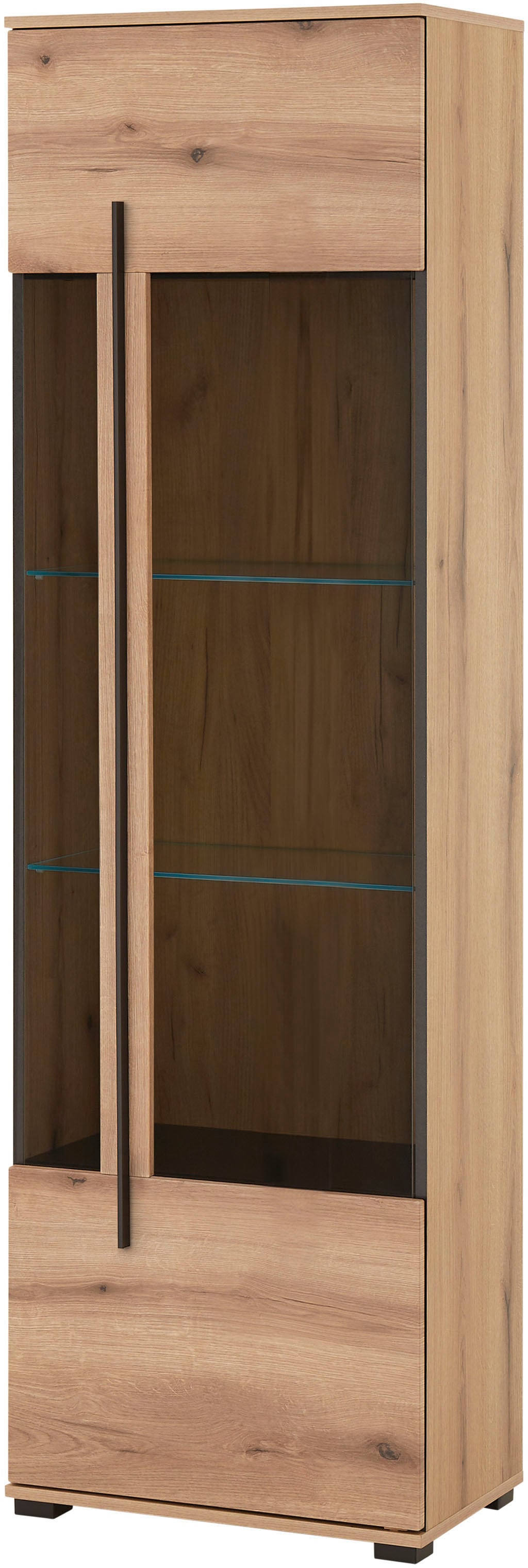 INOSIGN Vitrine »Cantara, Vitrinenschrank in Eiche Evoke oder weiß, Standvitrine«, schwarzer Stangengriff, ausreichend Stauraum, vielseitig einsetzbar