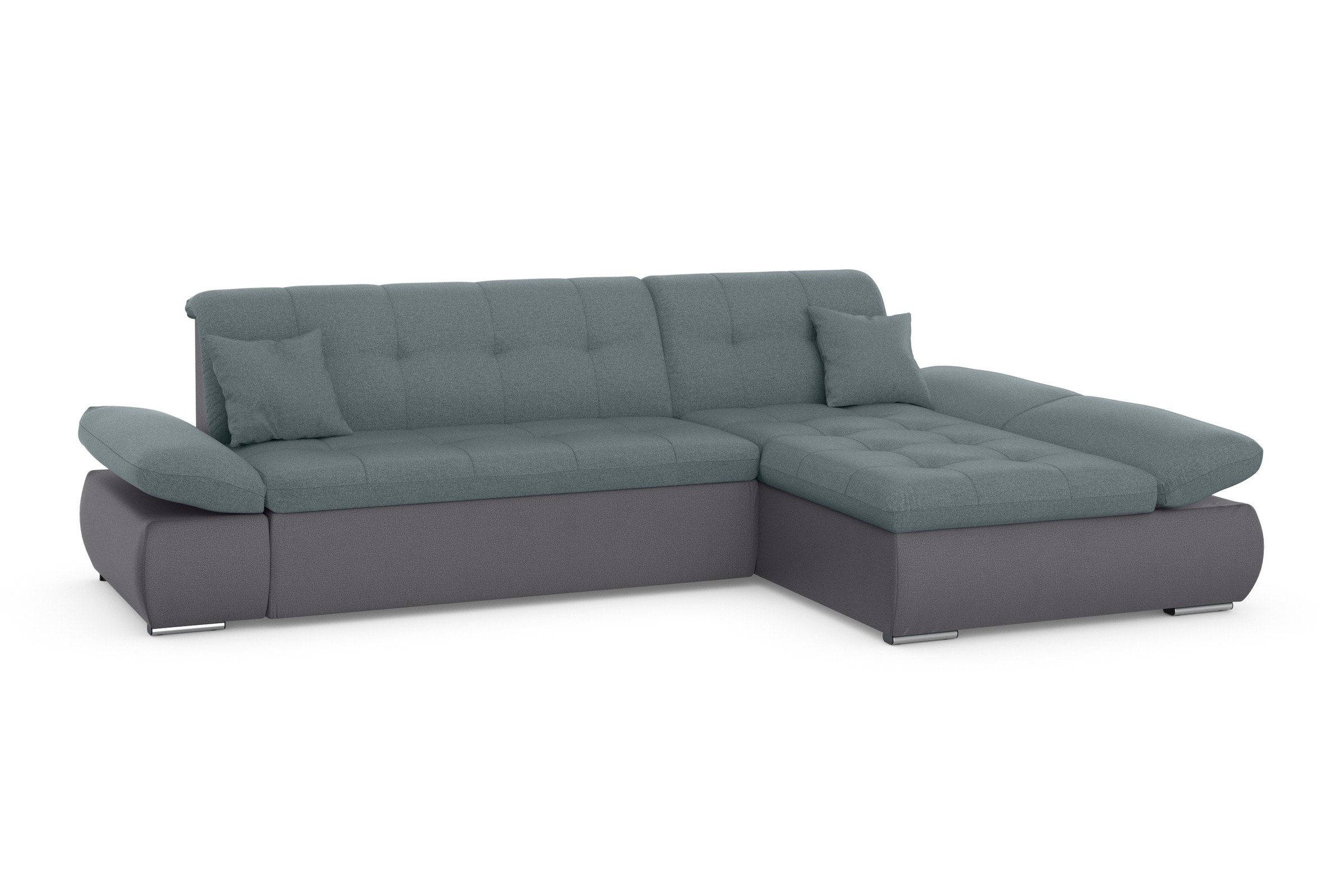 DOMO collection Ecksofa »Moric, L-Form, XXL-Sofa - Breite 300cm«, wahlweise mit Bettfunktion und Armteilverstellung, grau-eisblau