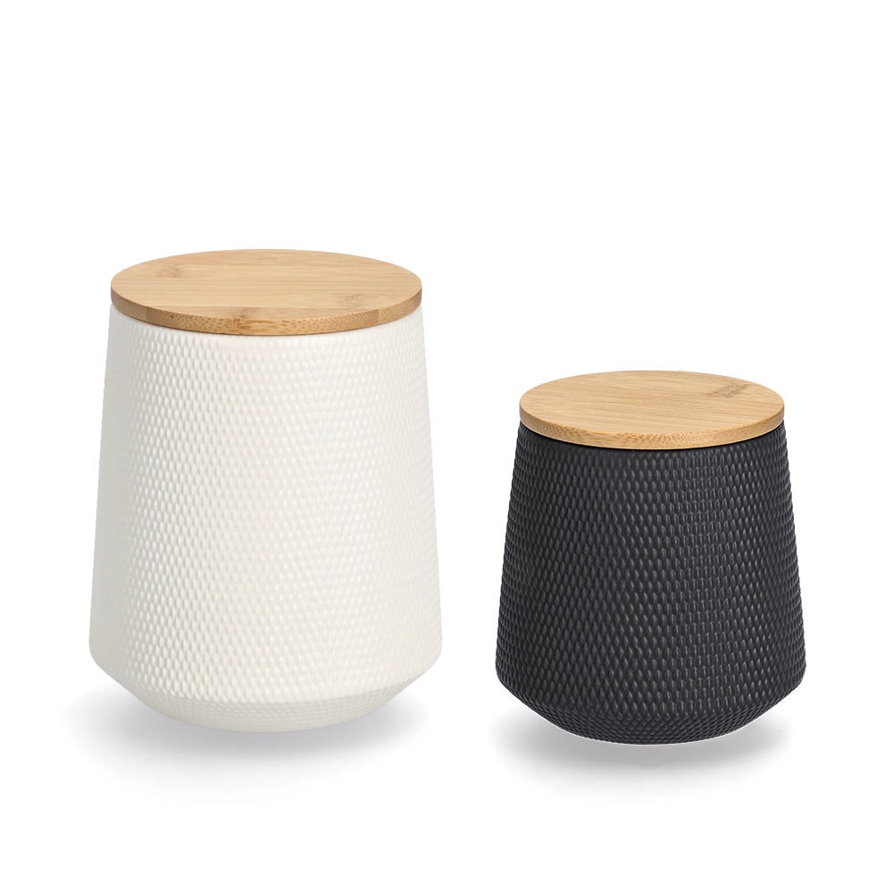 Zeller Present Vorratsdose, (Set, 2 tlg., 580ml, Ø 11 x 11,4 cm-1080ml, Ø 13 x 15,4 cm), edles Design, Bambus/Keramik, 580/1080 ml