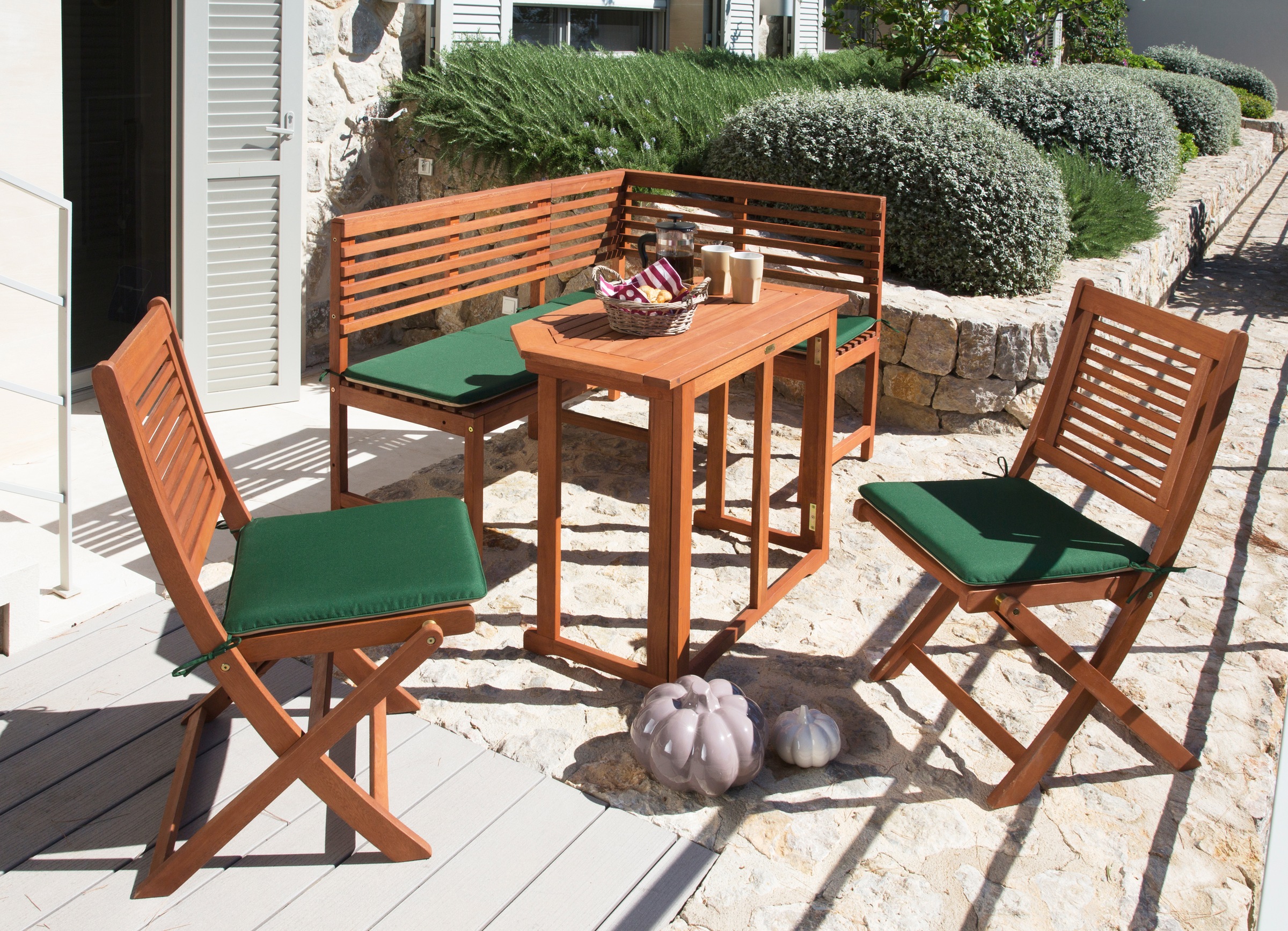 MERXX Gartenstuhl »Cordoba«, (Set), 2 St., 2er Set, Eukalyptus, klappbar, braun, inkl. Wendeauflage