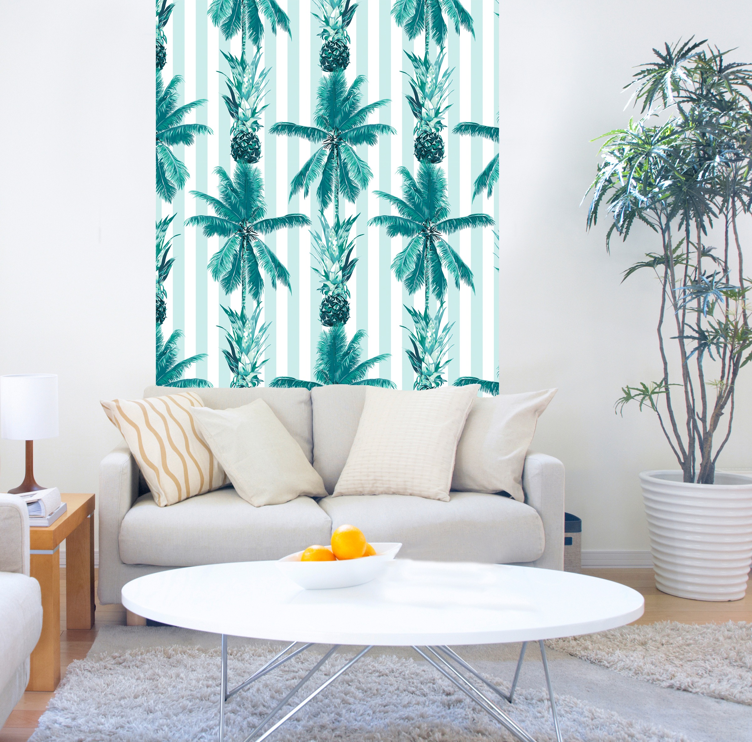 queence Vinyltapete »Pineapple Dream«, bedruckt-Motiv-botanisch-floral-gemustert-natürlich, 90x250cm, selbstklebend, kinderleichte Anbringung, Sticker
