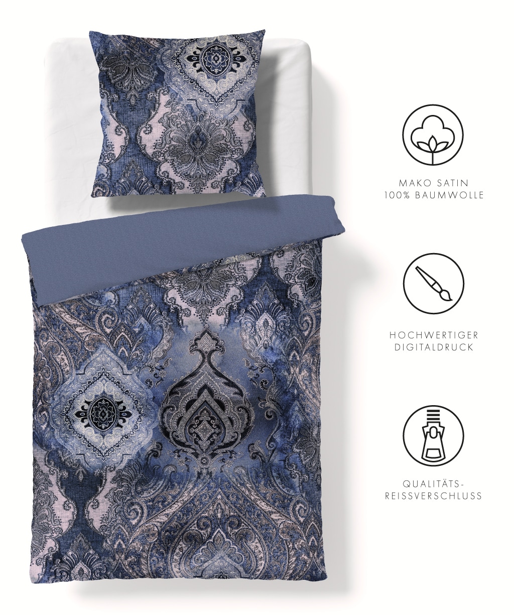fleuresse Wendebettwäsche »Bed Art S«, Mako Satin 100% Baumwolle mit Reißverschluss