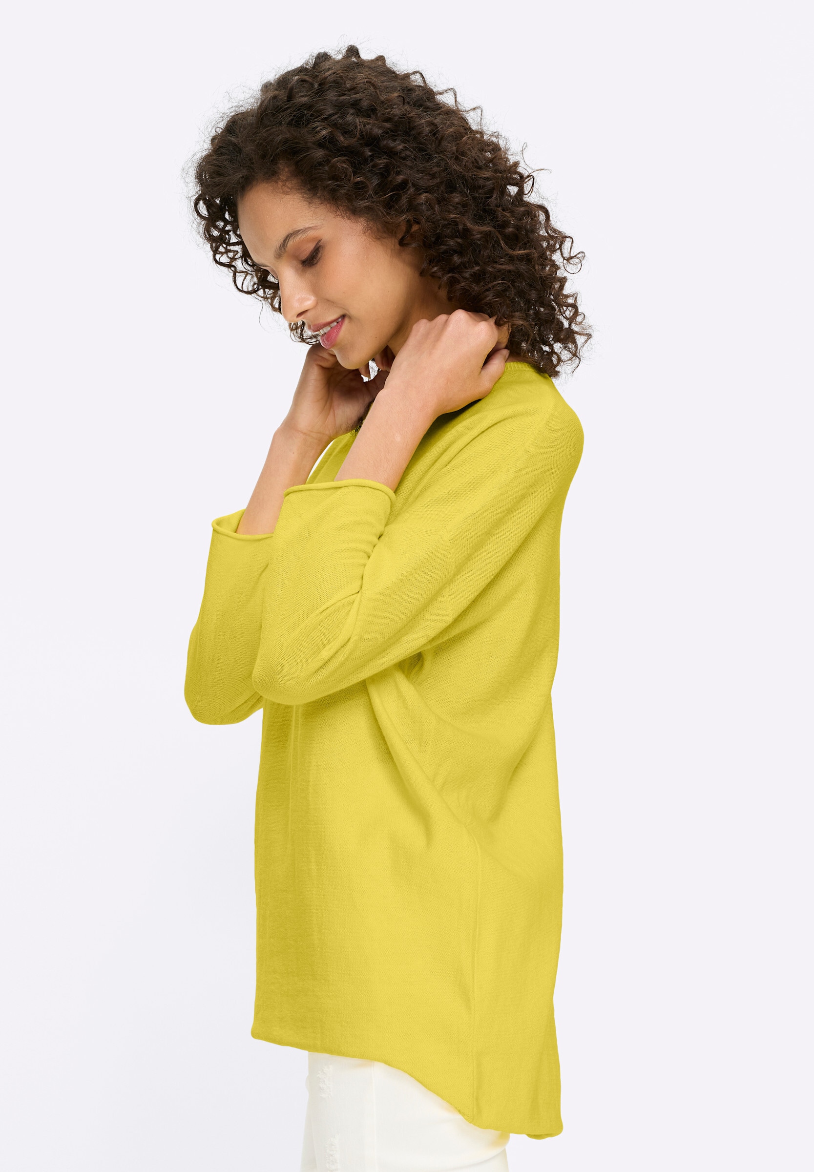 heine Longpullover »Pullover Baumwollpullover mit Rollkanten«