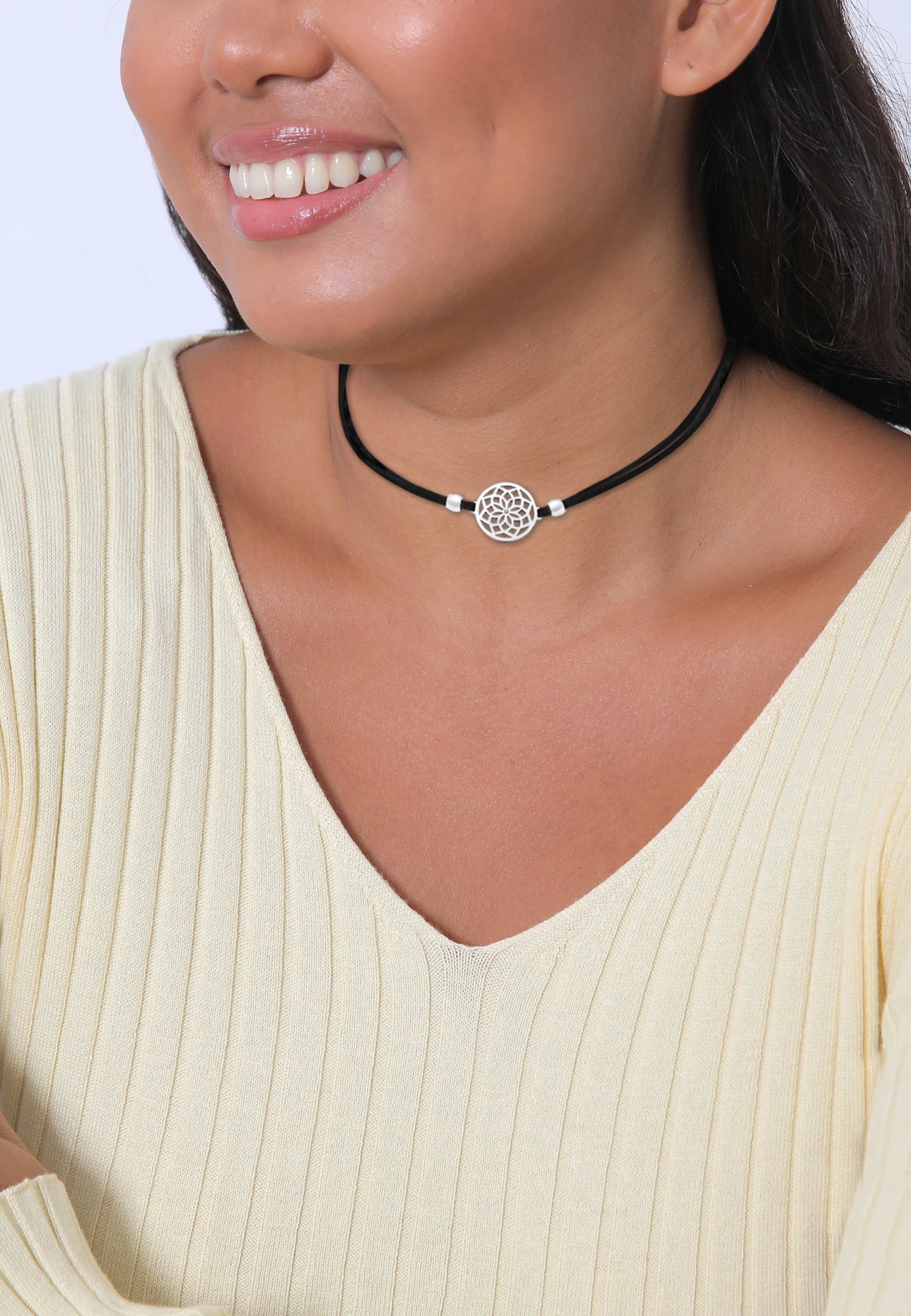 Elli Choker »Halskette Choker Blume des Lebens Textilband 925 Silber«