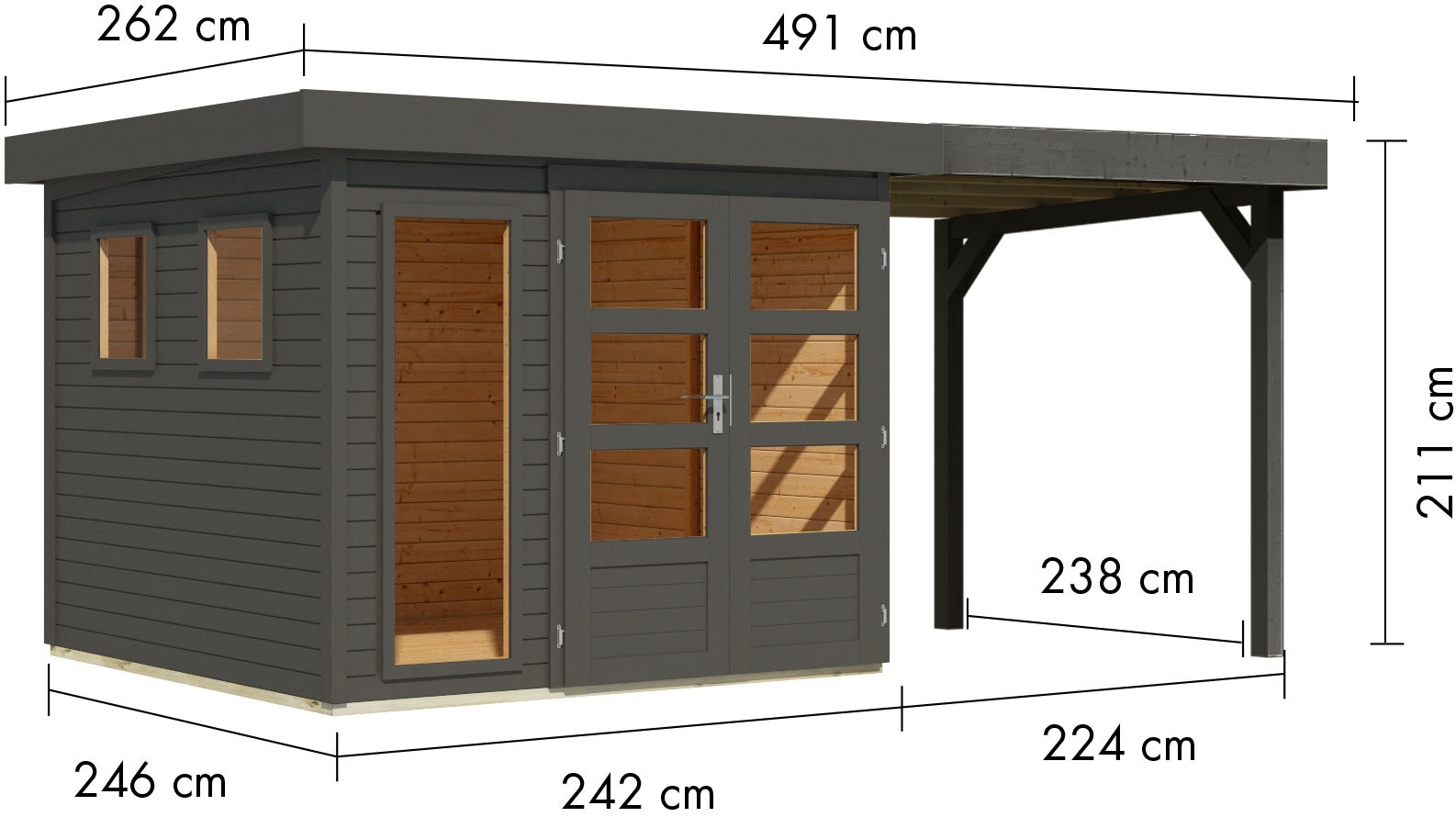 Karibu Gartenhaus »Langesee 3,5 mit Anbaudach« aus hochwertiger nordischer Fichte mit wasserabweisender Profilierung