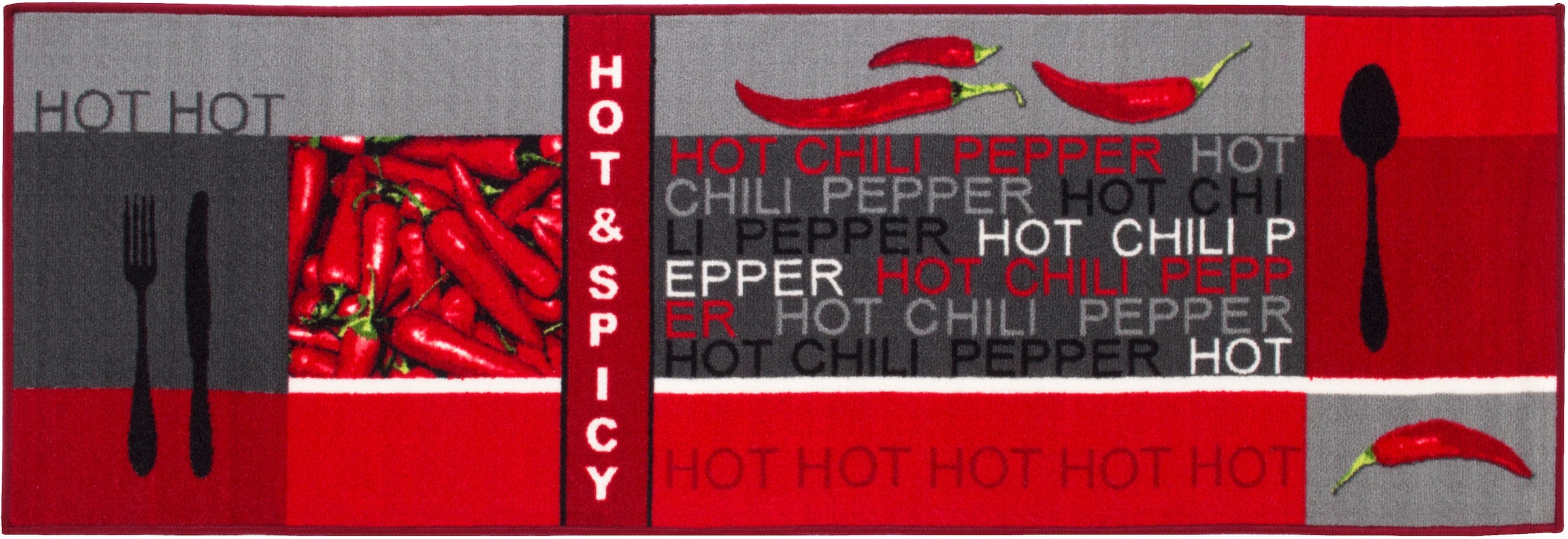 Andiamo Küchenläufer »Hot Pepper«, rechteckig, Motiv Peperoni/Chili, mit Schriftzug, Küche, waschbar