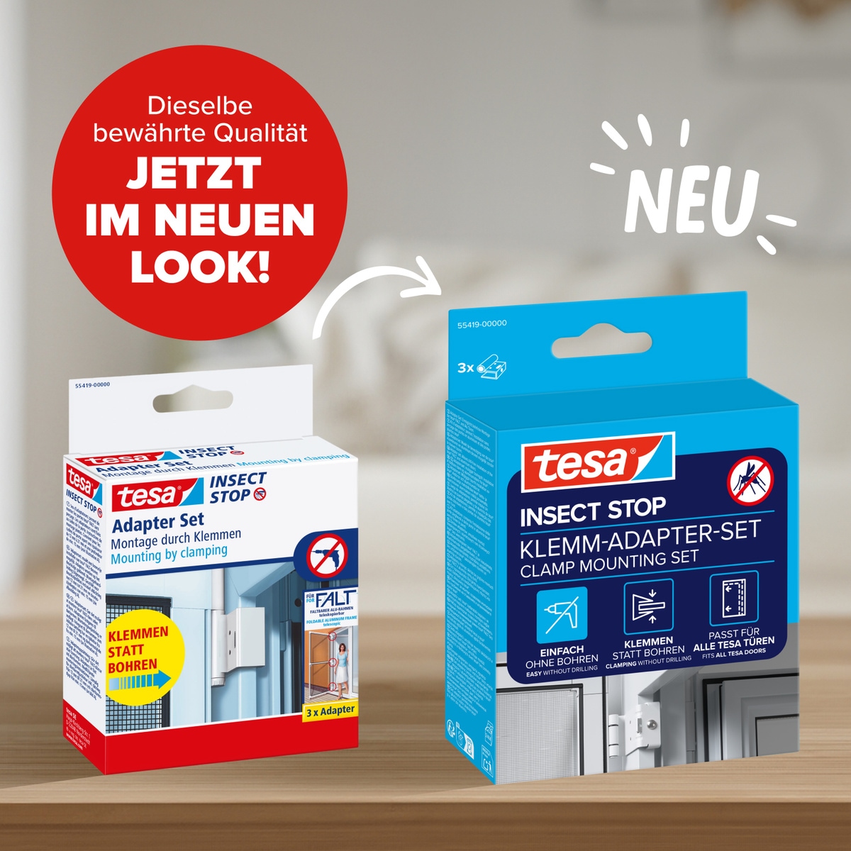 tesa Insektenschutz-Tür »Klemm-Adapter-Set - Tür-Klemme, Montage KIT« Packung, Adapter für FALT Fenster-türen, 3 Stk. tlg. INSECT STOP einfache Montage, ohne Bohren oder Schrauben