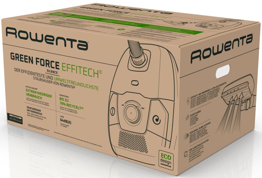Rowenta Bodenstaubsauger »Green Force Effitech, Staubsauger mit Beutel, großer Aktionsradius«, 400 W, mit Beutel, umweltschonend aus recyceltem Kunststoff, starke Saugleistung, RO6189