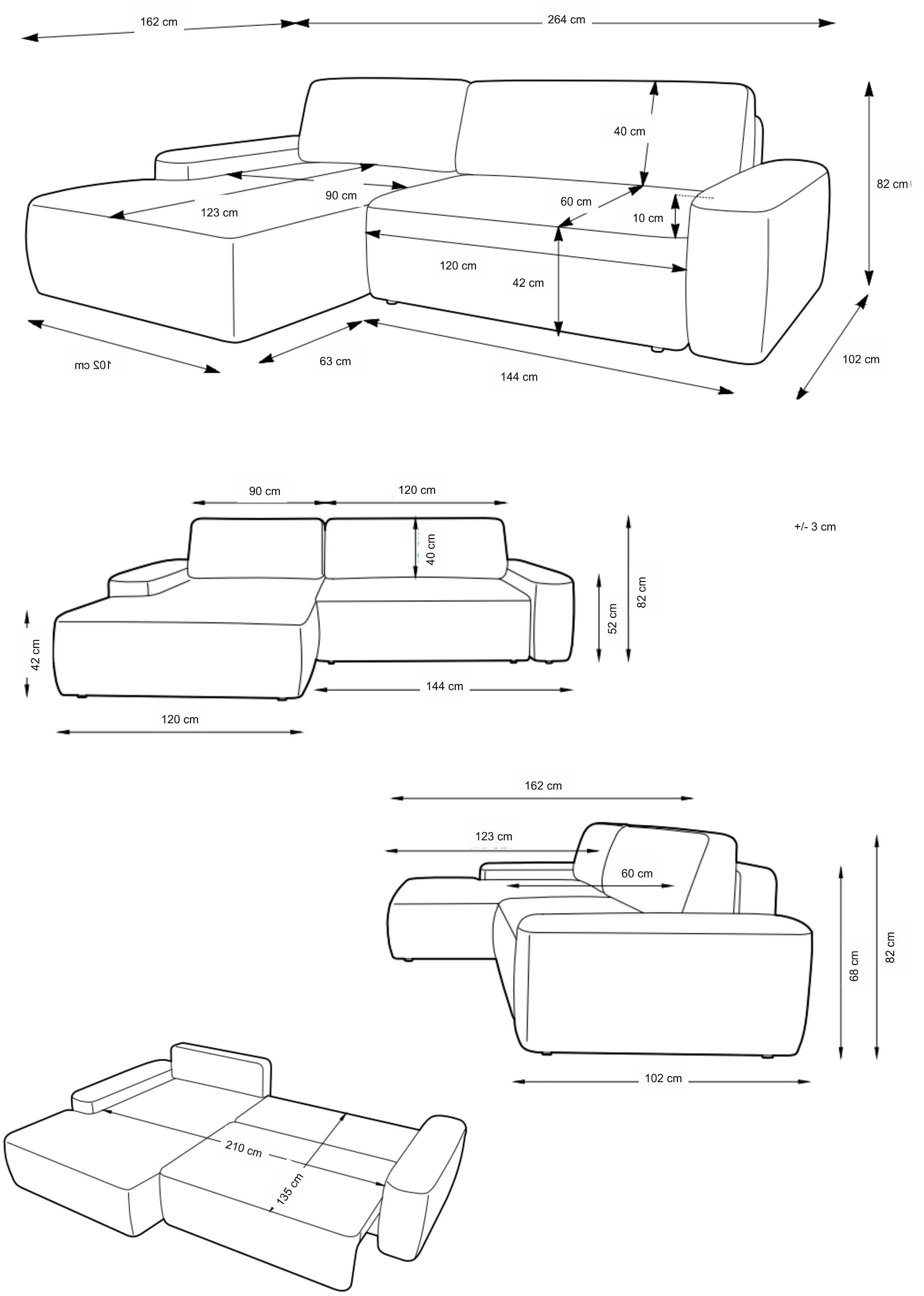Home affaire Ecksofa »TORGE (264cm), Schlafsofa in Cord, Samtvelours o Struktur fein, L-Form« Schlaffunktion, Bettkasten, Liegefläche: 125/210 cm