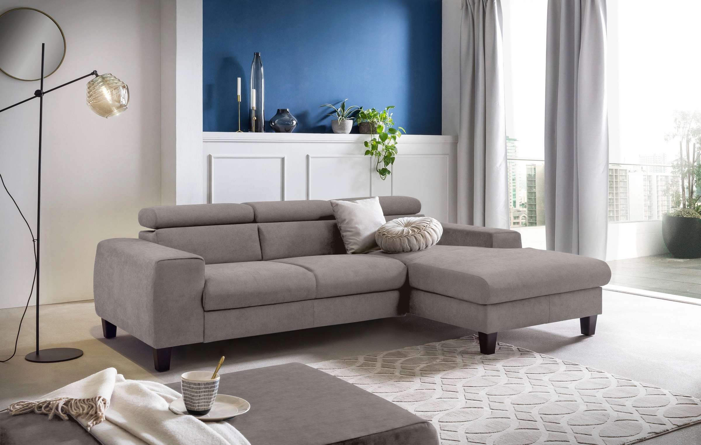 COTTA Polstergarnitur »Morven L-Form«, (Set), Set bestehend aus: Ecksofa mit Kopfteilverstellung & Hocker