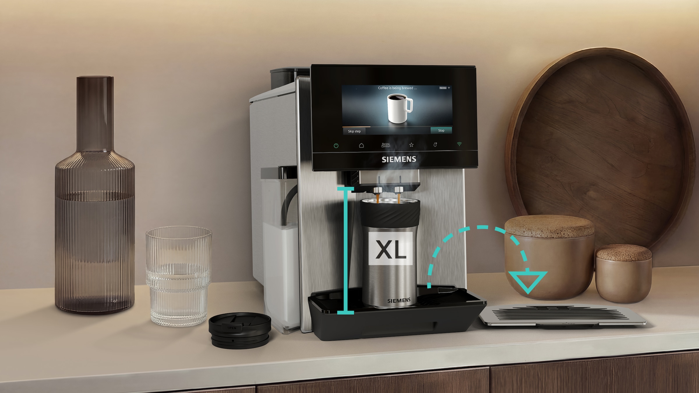 SIEMENS Kaffeevollautomat »EQ900 TQ927E03, 2 Bohnenbehälter, 41 versch. Getränke, XL-Getränke« farbiges 6.8'' TFT-Display, individuelle Aromaeinstellung, Edelstahl