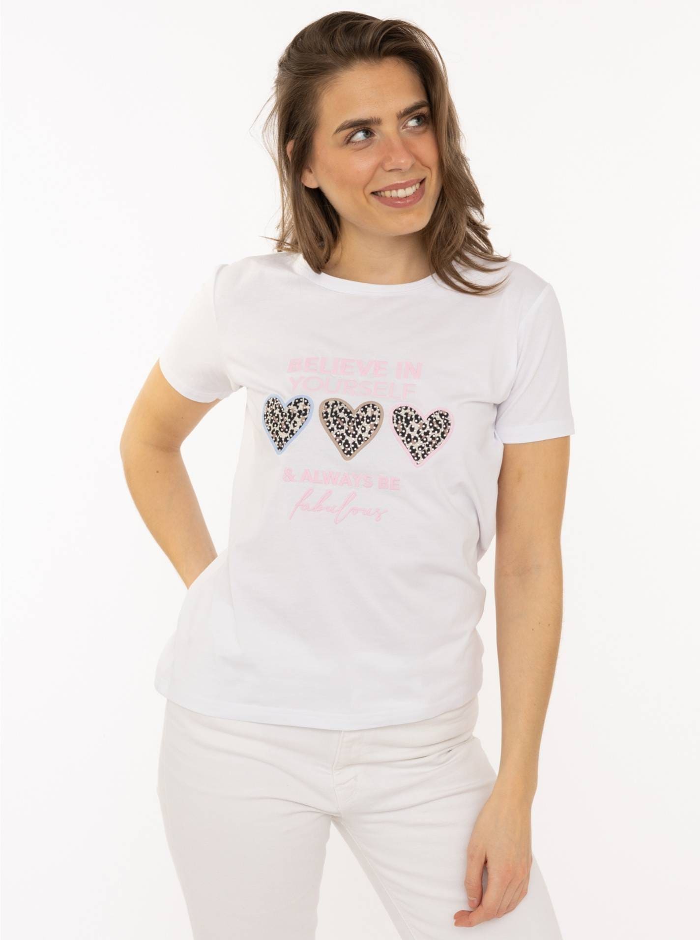 Zwillingsherz T-Shirt »"Always Believe"« Stickerei, Leoherzen, Rundhals, kurzarm