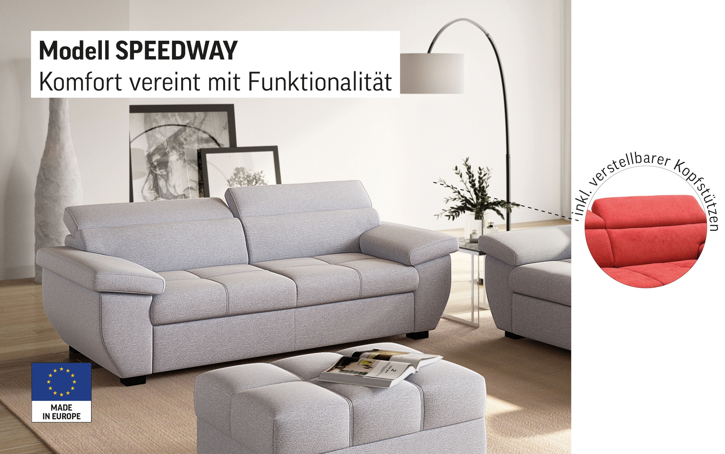 COTTA 2,5-Sitzer »Speedway«, Big-Sofa mit Kopfteilverstellung