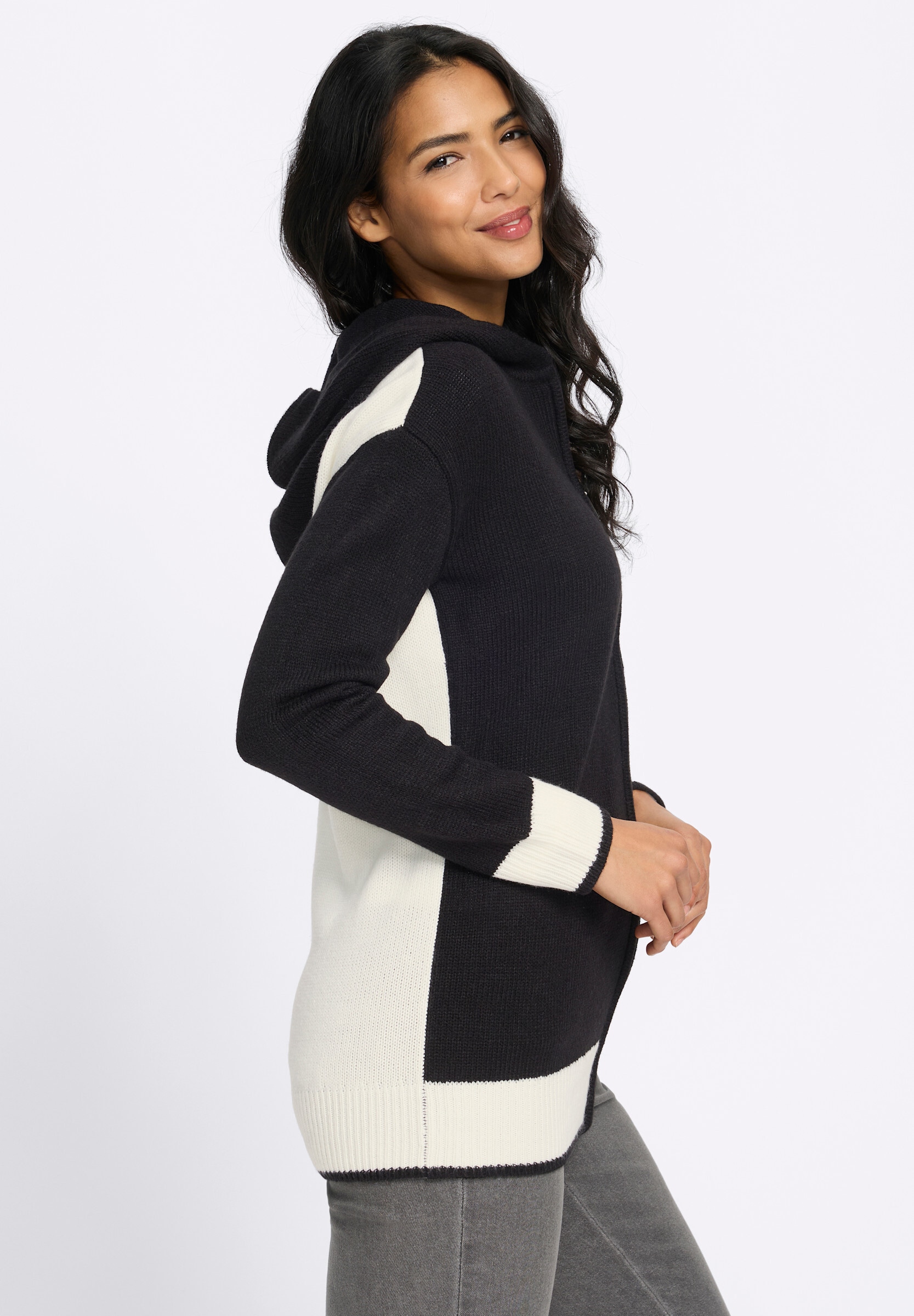 Sieh an! Strickjacke »Long-Strickjacke Longstrickjacke mit Kontrasten«