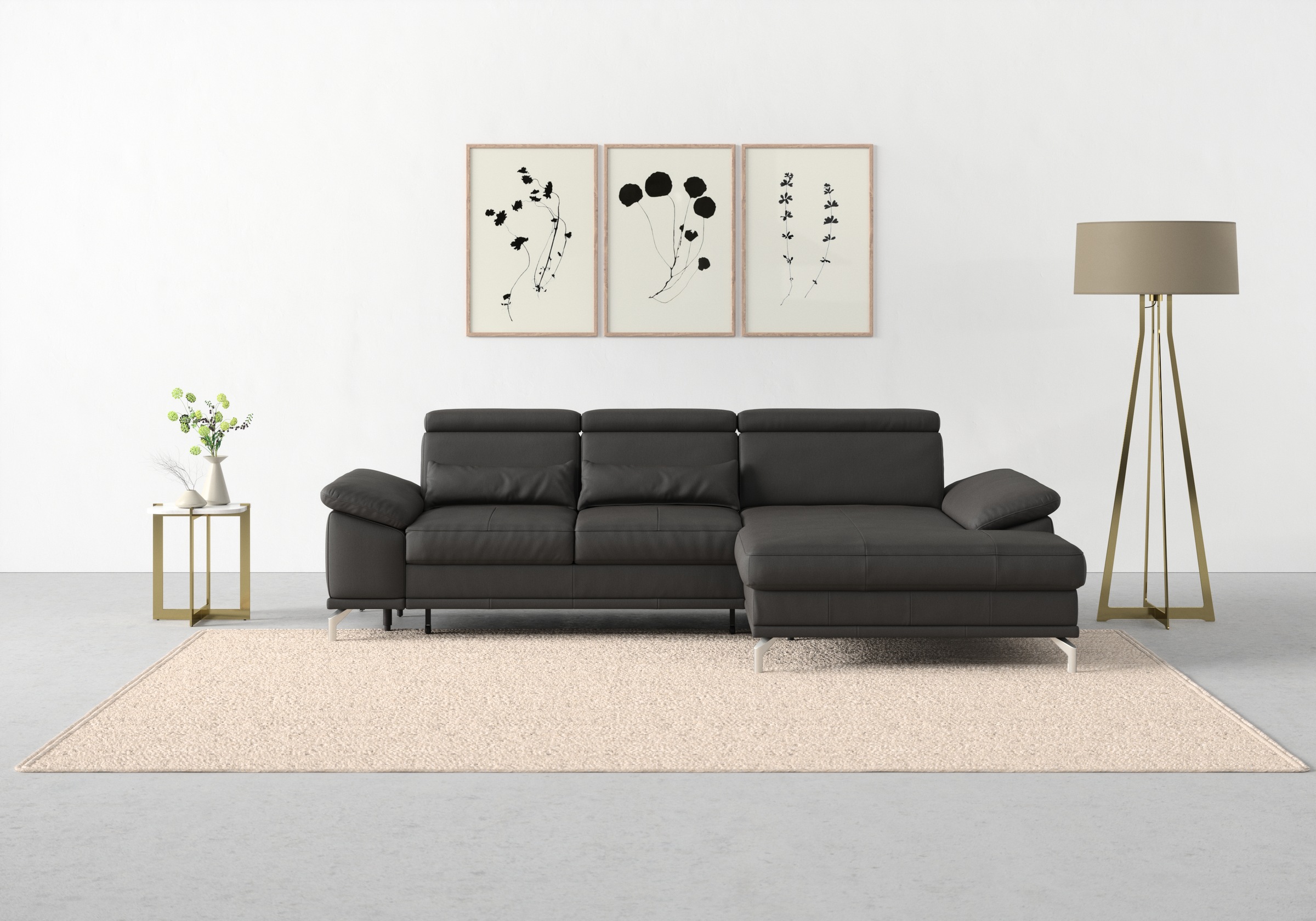 sit&more Ecksofa »Cabrio L-Form, mit Sitztiefenverstellung, Arm- und Kopfteilverstellung«, 2 Nierenkissen, Federkern, optional Bettfunktion und Stauraum