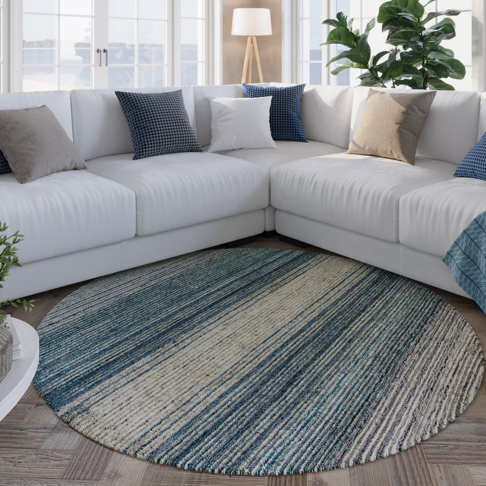 Wecon home Teppich »Hamptons TWENTYFOUR«, rund, 10 mm Höhe, Kurzflor, Wohnzimmer, Schlafzimmer, elegant, robust, Streifen Muster