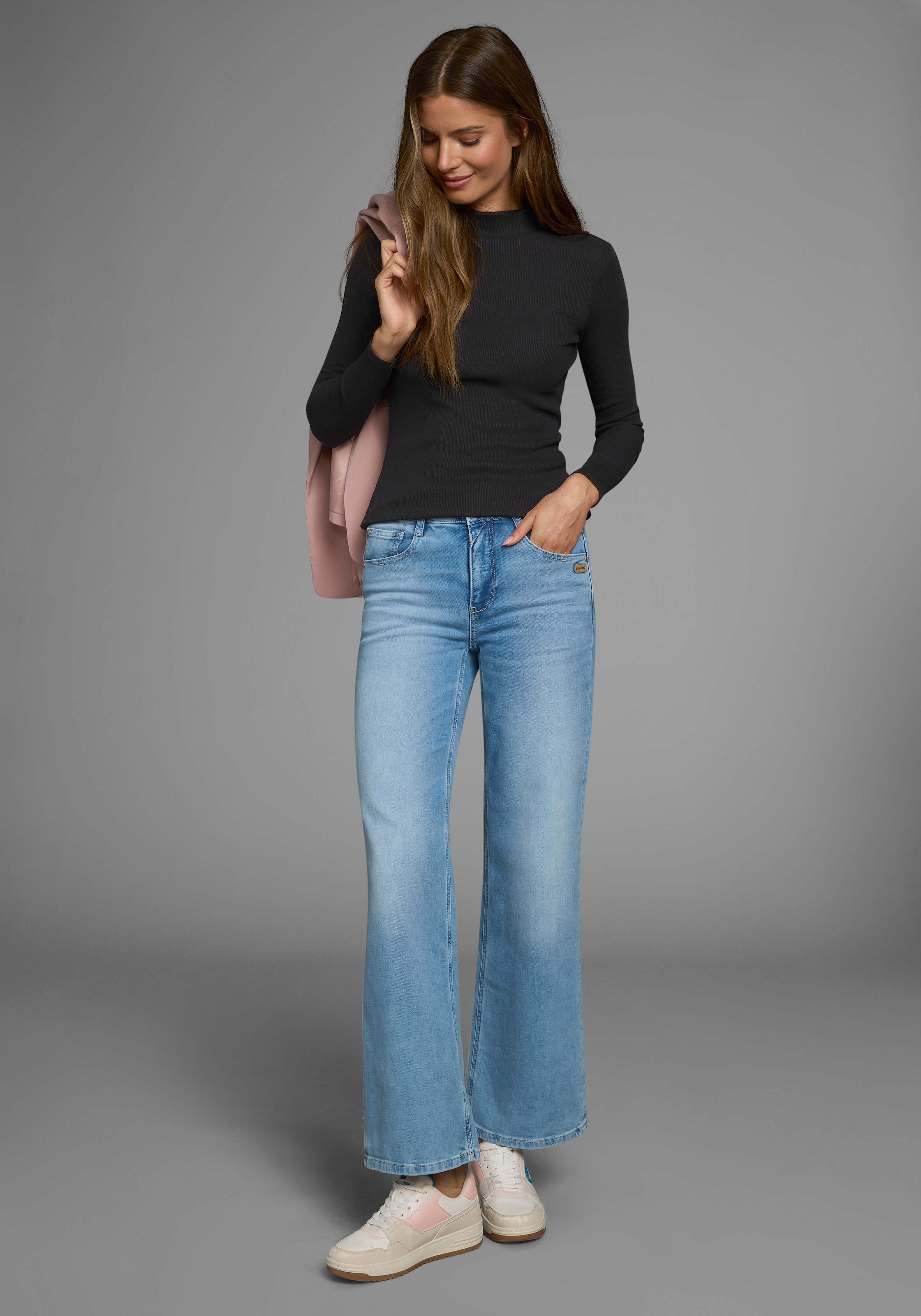 AJC Langarmshirt, langärmelig, Basic-Stil, Stehkragen, ideal für Büro und Freizeit