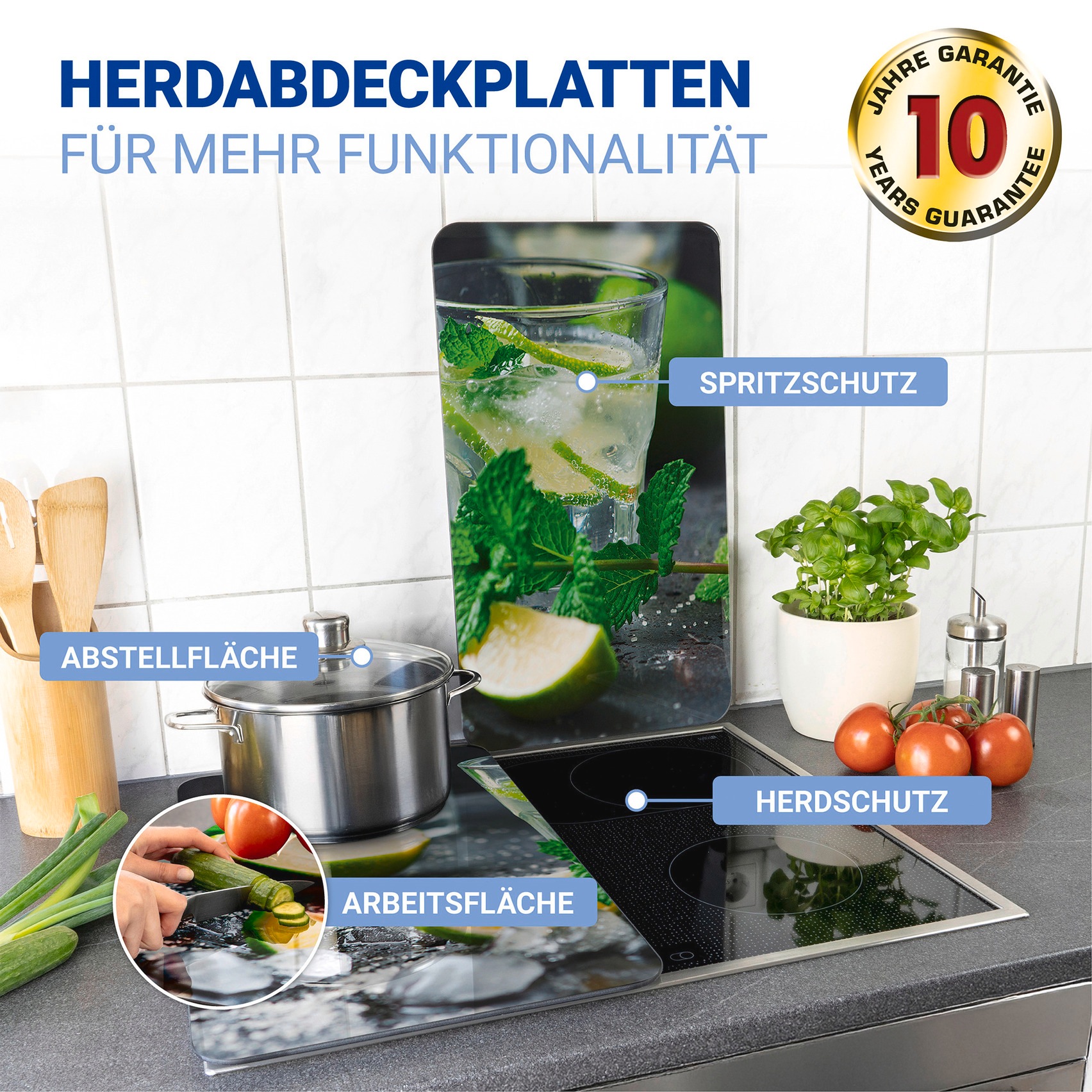 WENKO Herd-Abdeckplatte »Universal Modell Mojito« Herdabdeckung für alle Herdarten, kratzfest, mit rutschfesten Füßen