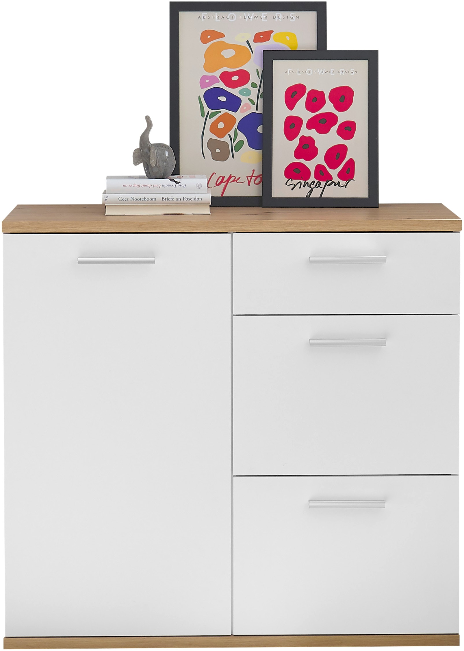 HBZ Kommode »BC1035 weiß matt, BxHxT 95x86x38 cm« Kommode mit 1 Tür, 3 Schubkästen, 1 Einlegeboden