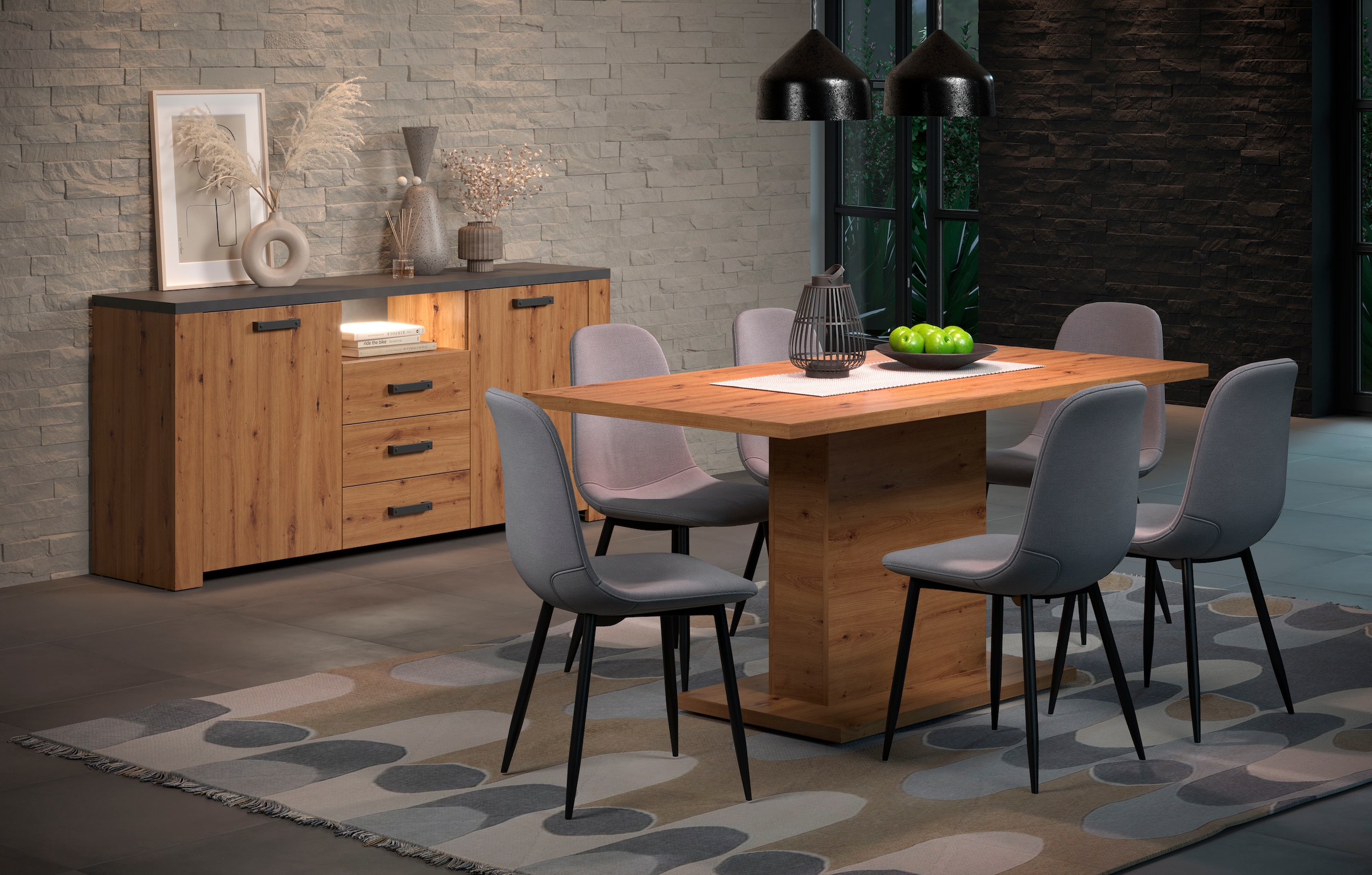 Home affaire Esstisch »Ambres«, Säulentisch passend für 6 Personen - (B/T/H) 160/80/76 cm