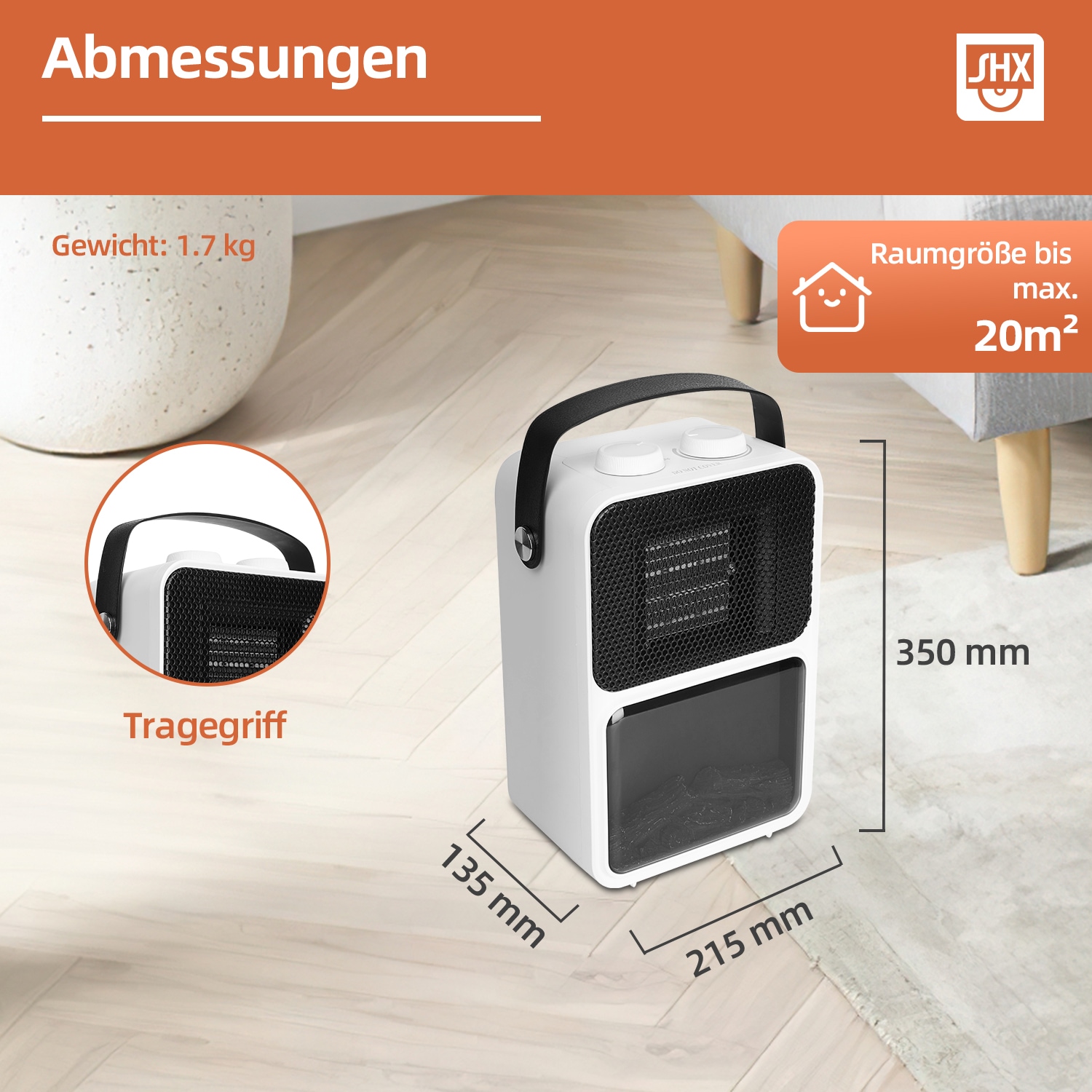 SHX Elektrokamin »Tragbarer Elektrokamin 1200W SHXFP12MINI weiß/schwarz« Flammeneffekt, Thermostat