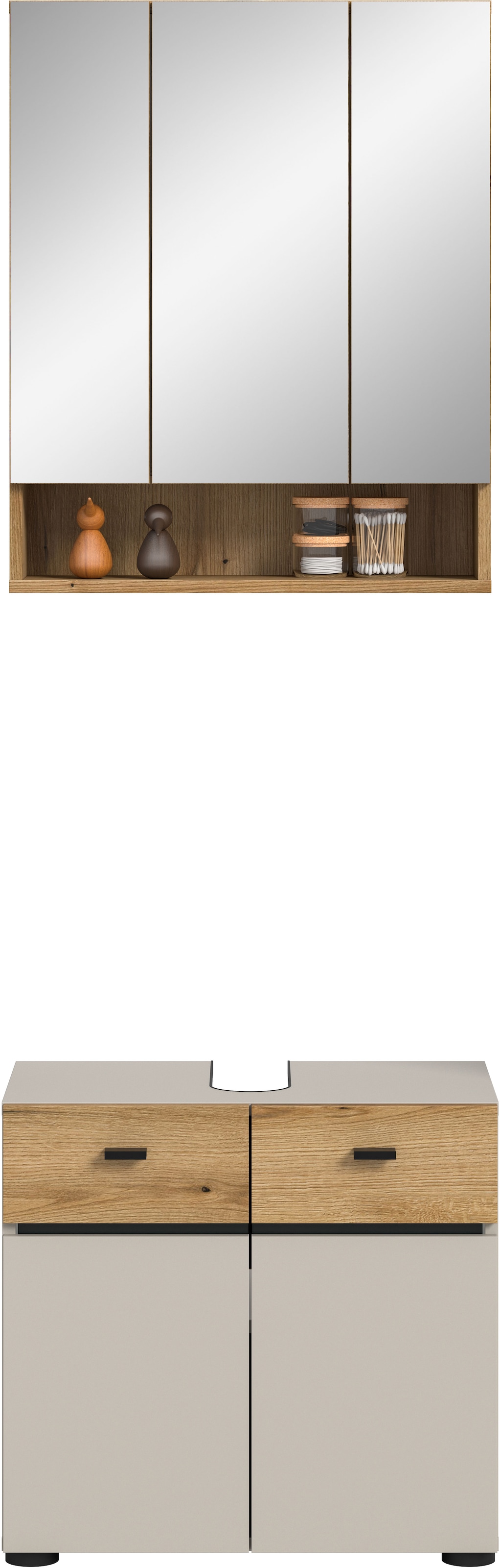 welltime Badmöbel-Set »VANN, 2-teilige moderne Badkombination« 1x Waschbeckenunterschrank, 1x Spiegelschrank, 2 Stk. tlg.