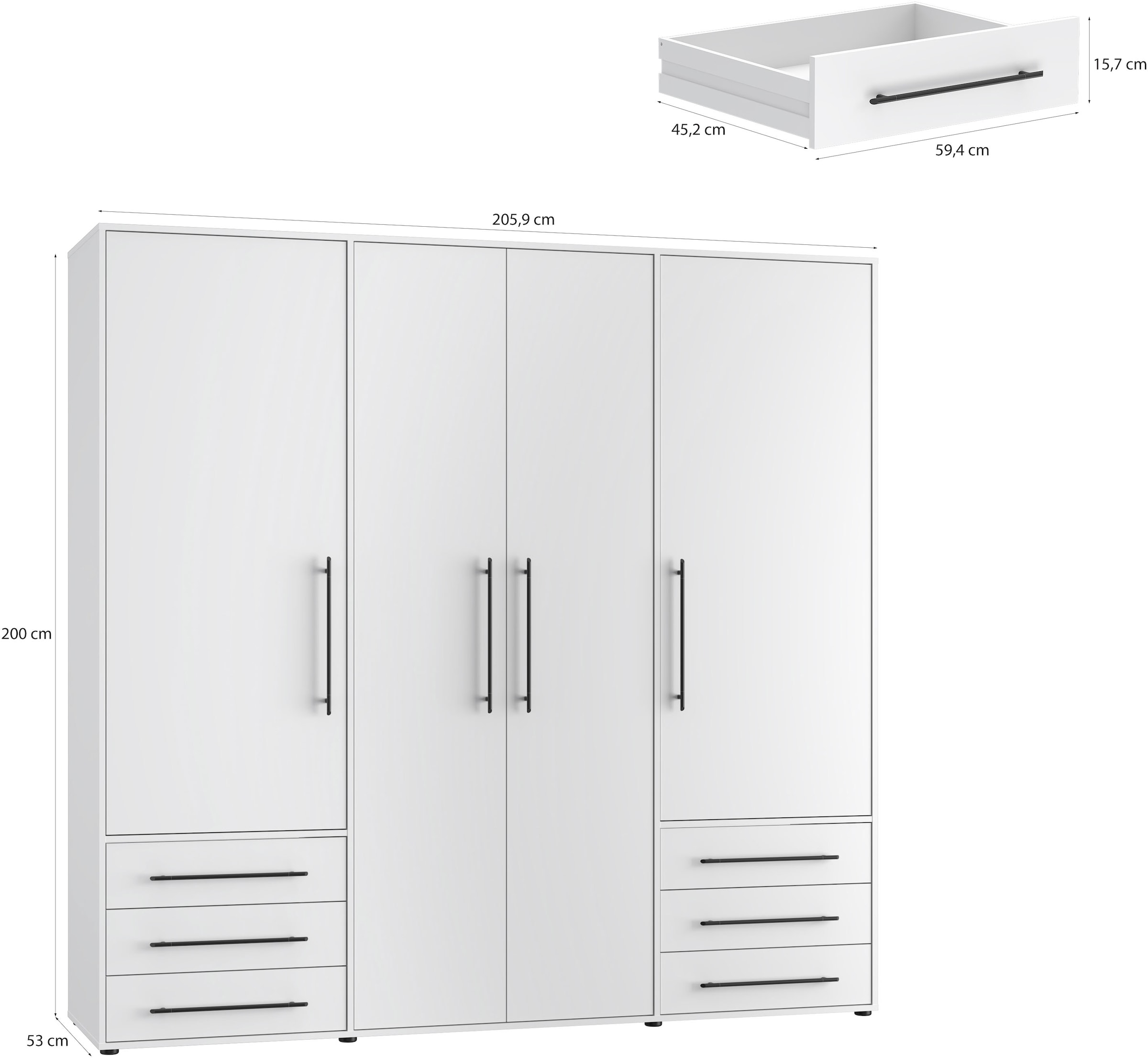 FORTE Drehtürenschrank »Mokkaro, Kleiderschrank,zeitloses Design, 4 türig« viel Stauraum, Schubladen, Stangengriffe, Made in Europe