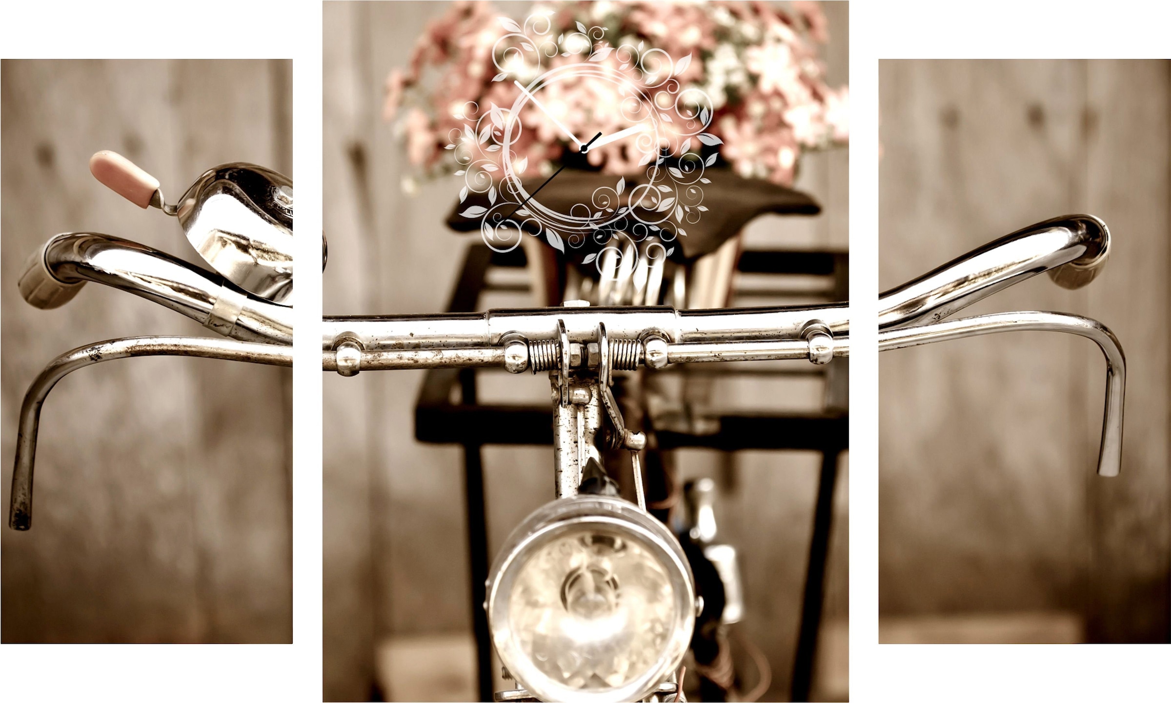 Conni Oberkircher´s Bild mit Uhr »Old City Bike - altes Fahrrad«,  Fahrräder, (Set, (Set 3), mit dekorativer Uhr, Vintage bequem kaufen