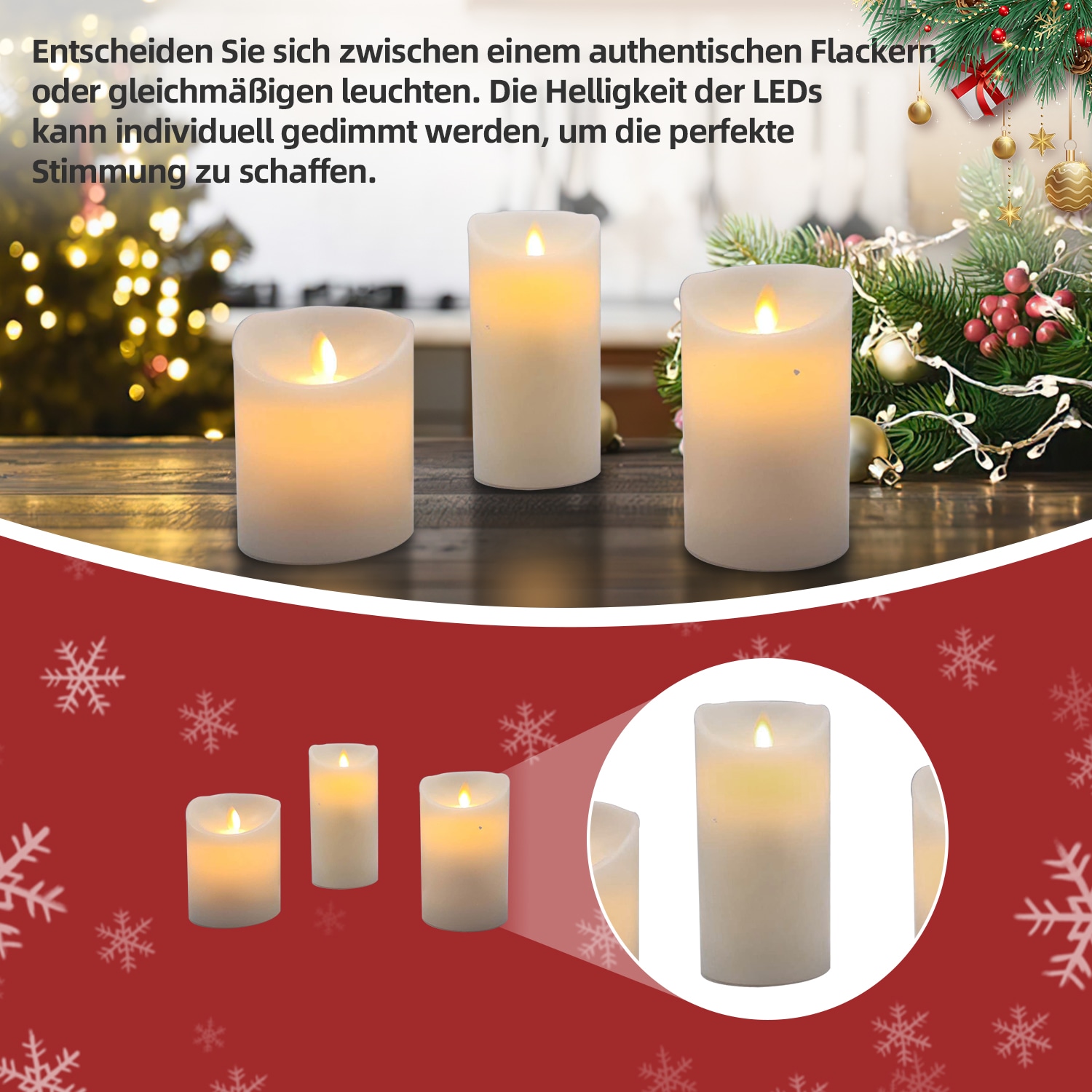 SHX LED-Kerze »LED-Kerzen mit Fernbedienung/Timer 3er Set«