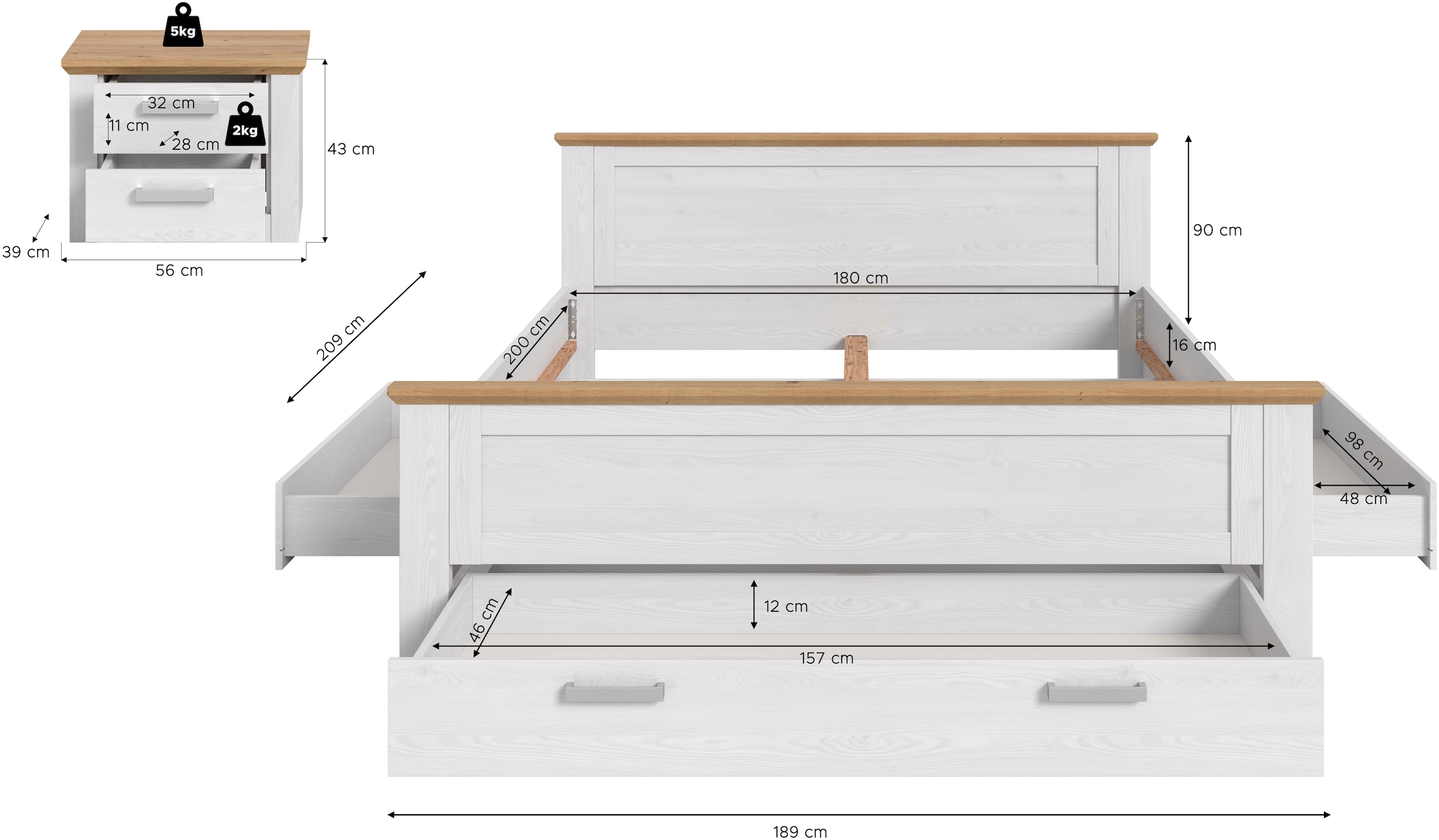 Home affaire Schlafzimmer-Set »COSENZA, TOPSELLER!, 2-teilig, Stauraumbett & Nachttisch« Matratzengröße 180x200 cm, viel Stauraum, ohne Lattenrost & Matratze, 2 tlg. tlg. Schlafzimmer, Schlafen, Set, Kombination, Bettanlage