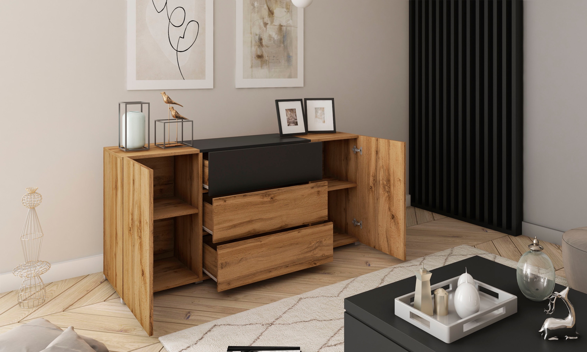 INOSIGN Sideboard »BERLIN«, Moderne grifflose Kommode Breite 150 cm, 4 Schubkästen/ 2 Türen