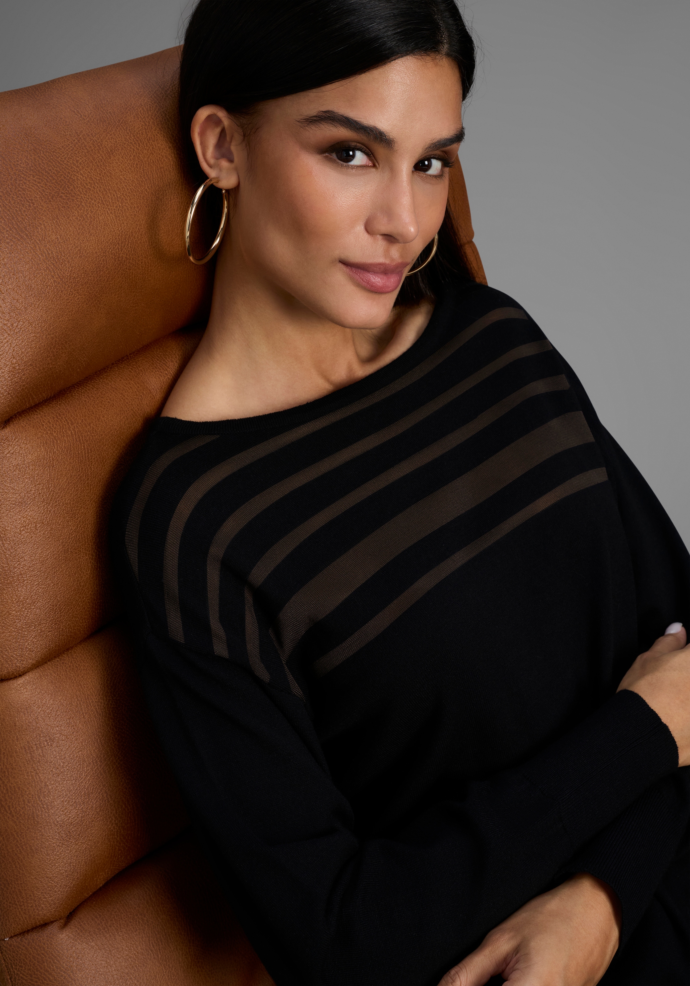 Laura Scott Strickpullover Feinstrickpullover mit Meshstreifen