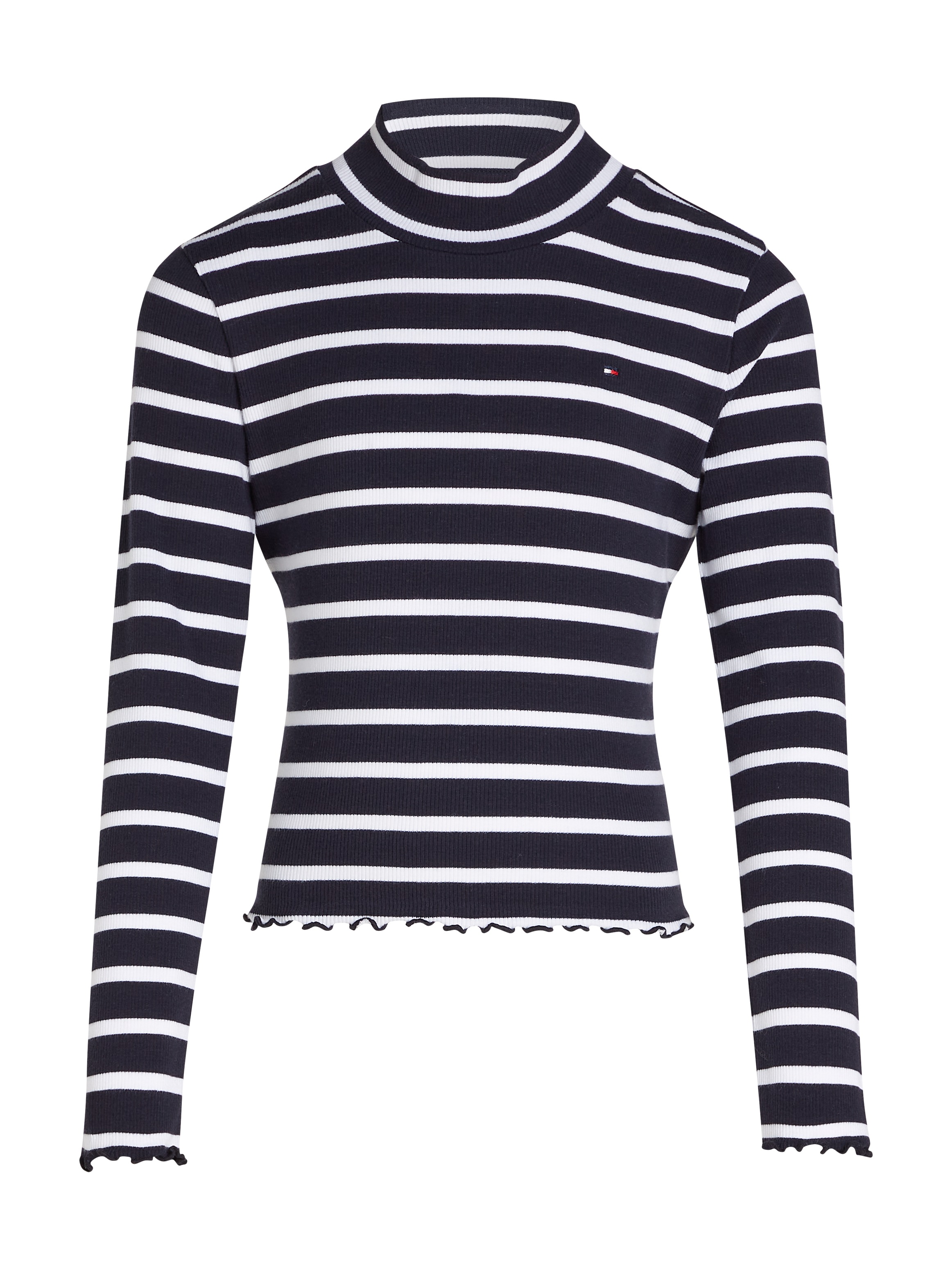 Tommy Hilfiger Langarmshirt »MOCK NECK RIB TOP LS«, mit Babylock-Saum, Logostickerei