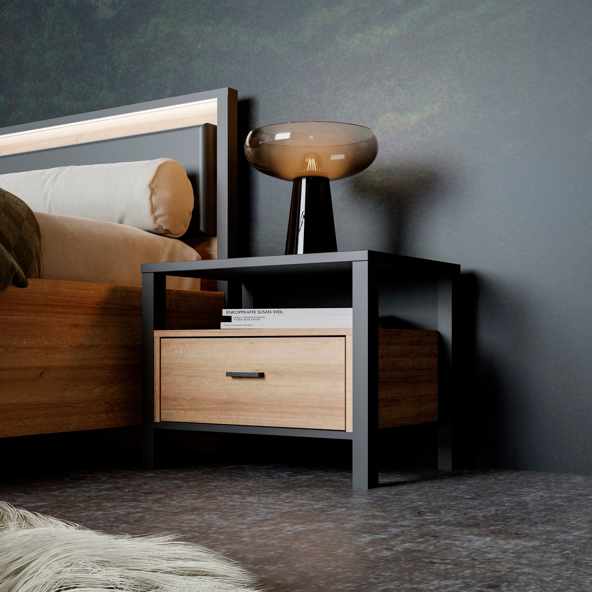 FORTE Nachtkommode »High Rock«, mit schwarzem Metallgriff
