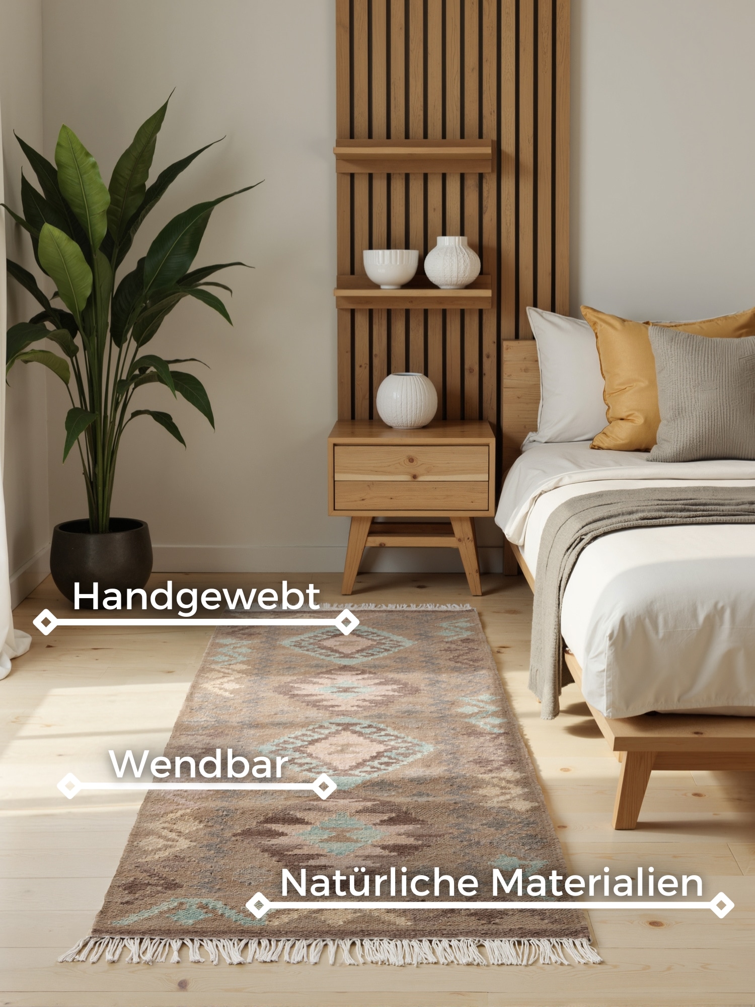 HANSE Home Teppich »Kelim Dune«, rechteckig, 3 mm Höhe, Wolle, Baumwolle, Natur, Handgewebt, orientalisch, Boho, traditionell