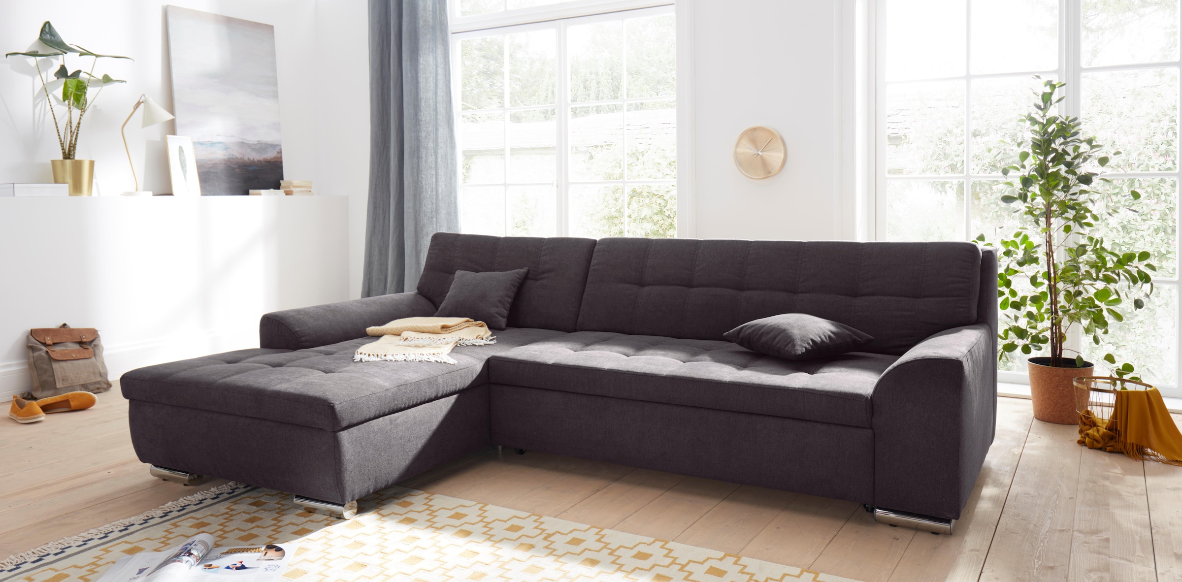 DOMO collection Ecksofa »Aversa, moderne Steppung im Sitz und Rücken, geschwungene Armlehnen,«, L-Form, wahlweise mit Bettfunktion