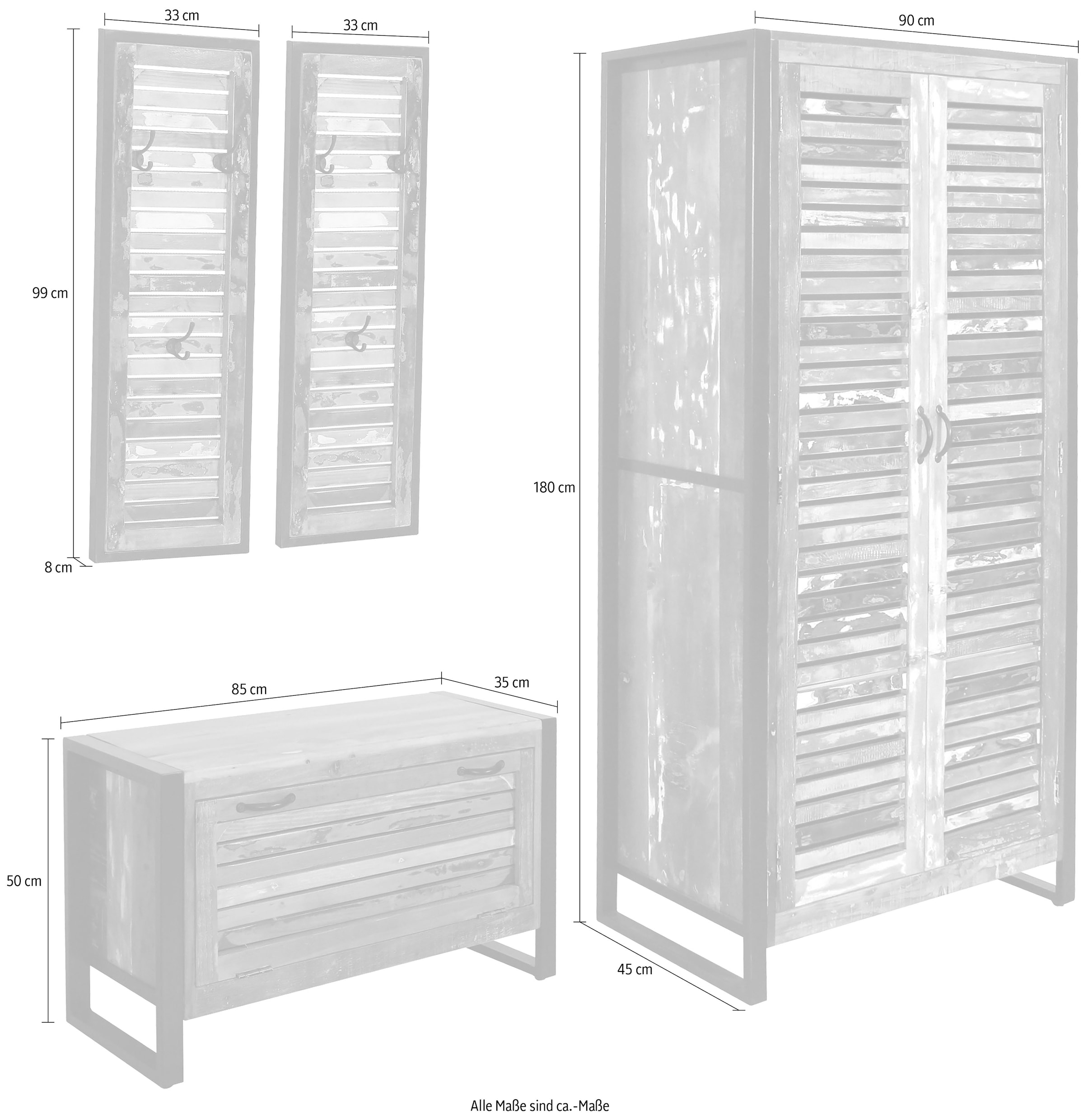 SIT Garderoben-Set »Fiume«, (4 St.), recyceltes Altholz in Lamellen Optik