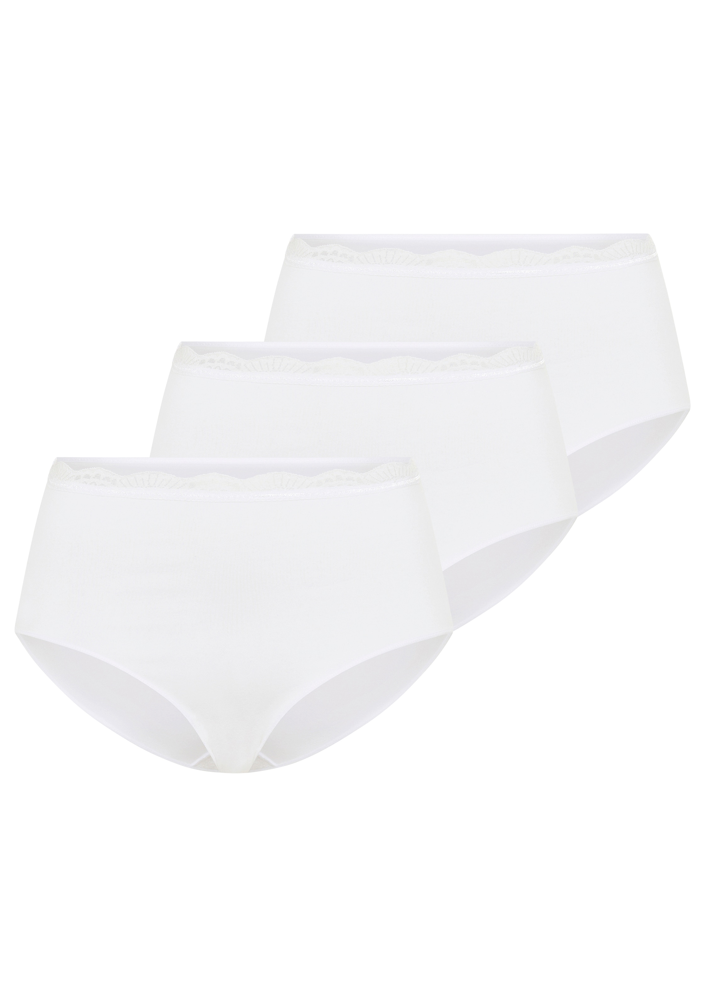 YSABEL MORA Taillenslip »BASIC COLLECTION COTTON WITH LACE« 3er Pack,  hochgeschnitten und mit zarter Spitze verfeinert
