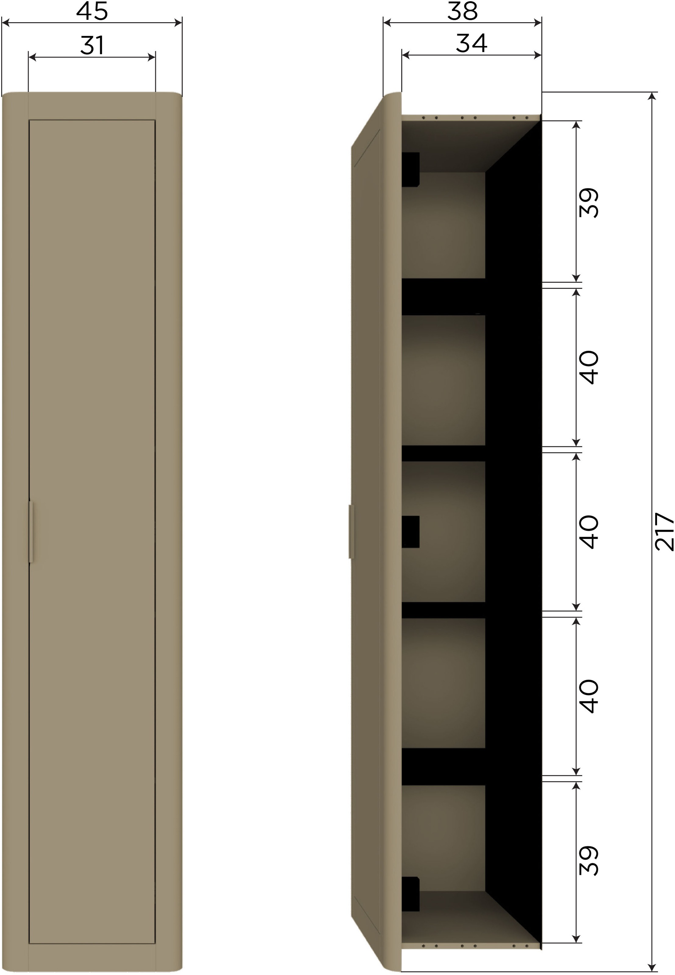 WOOOD Mehrzweckschrank »Gunnar FSC® Mix Kiefernholz mit sichtbare Maserung 45x39x217 cm« Tragkraft 30 kg pro Boden, Schutzlackiert, Wandbefestigung empfohlen