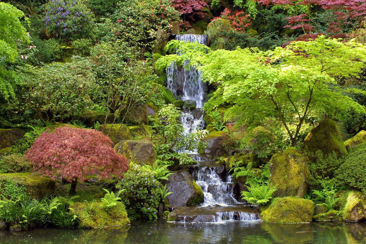 Fototapete »Kleiner Wasserfall in Garten«