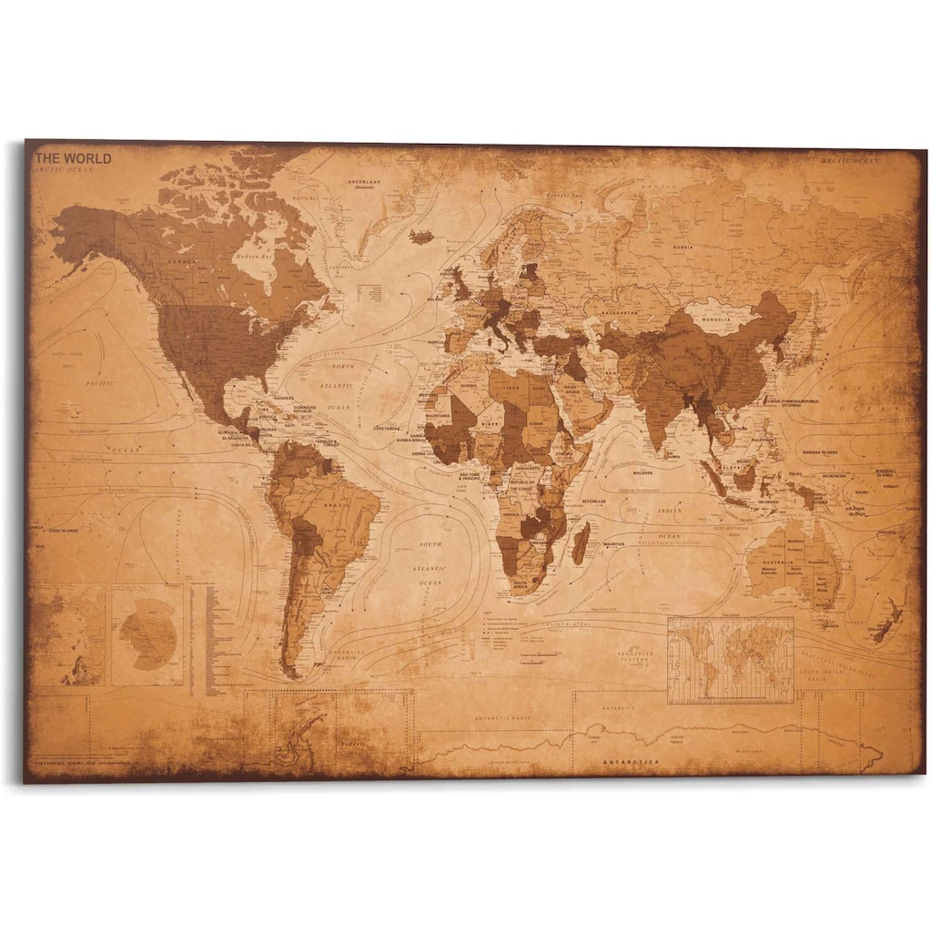 Reinders! Wandbild »Wandbild Weltkarte Vintage - Landkarte - Kontinente«, Weltkarte, (1 St.)