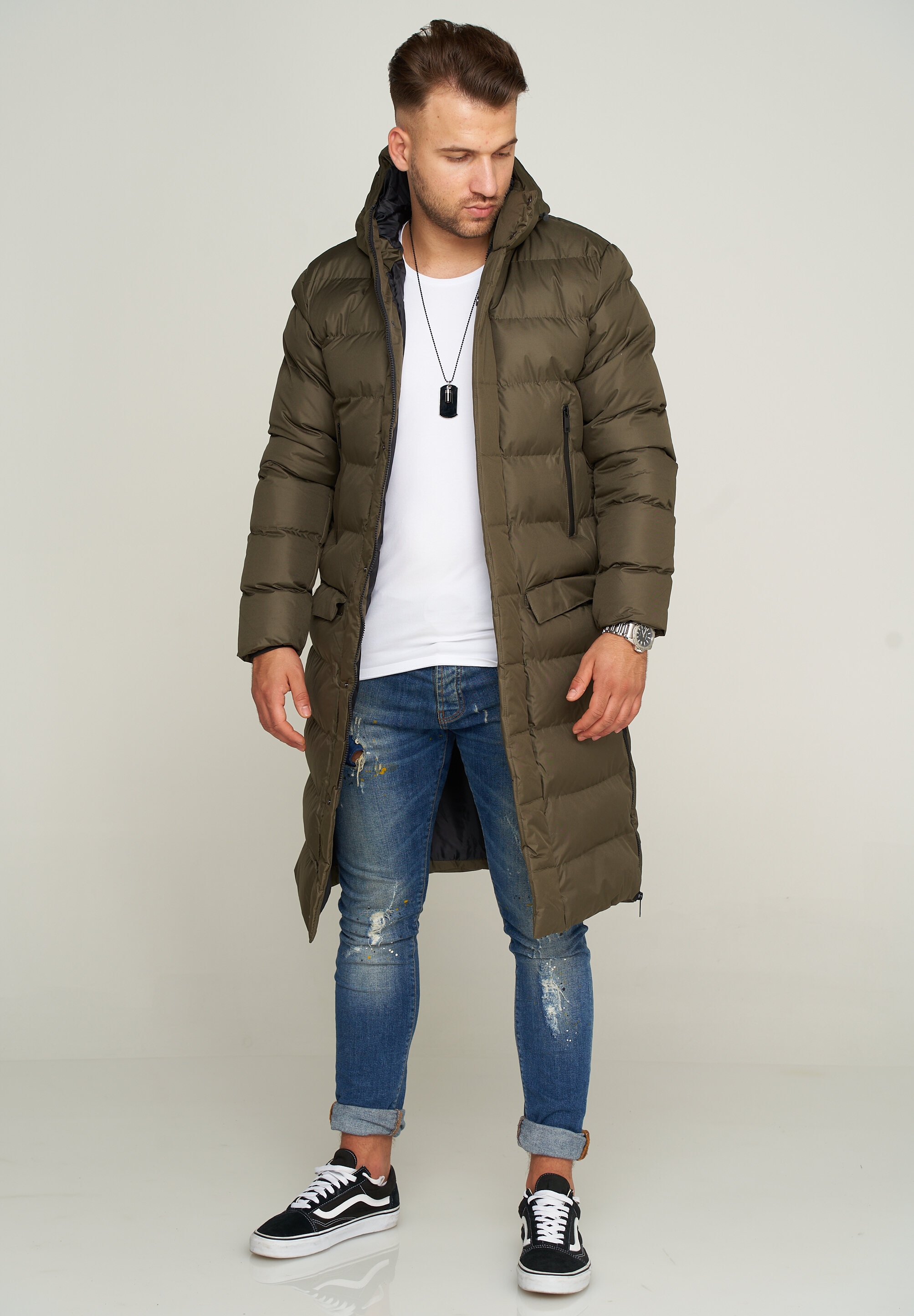SOULSTAR Parka »Winterjacke als Langer Steppmantel - Winterparka« mit Kapuze Herren warmer Wintermantel Steppjacke Pufferjacke